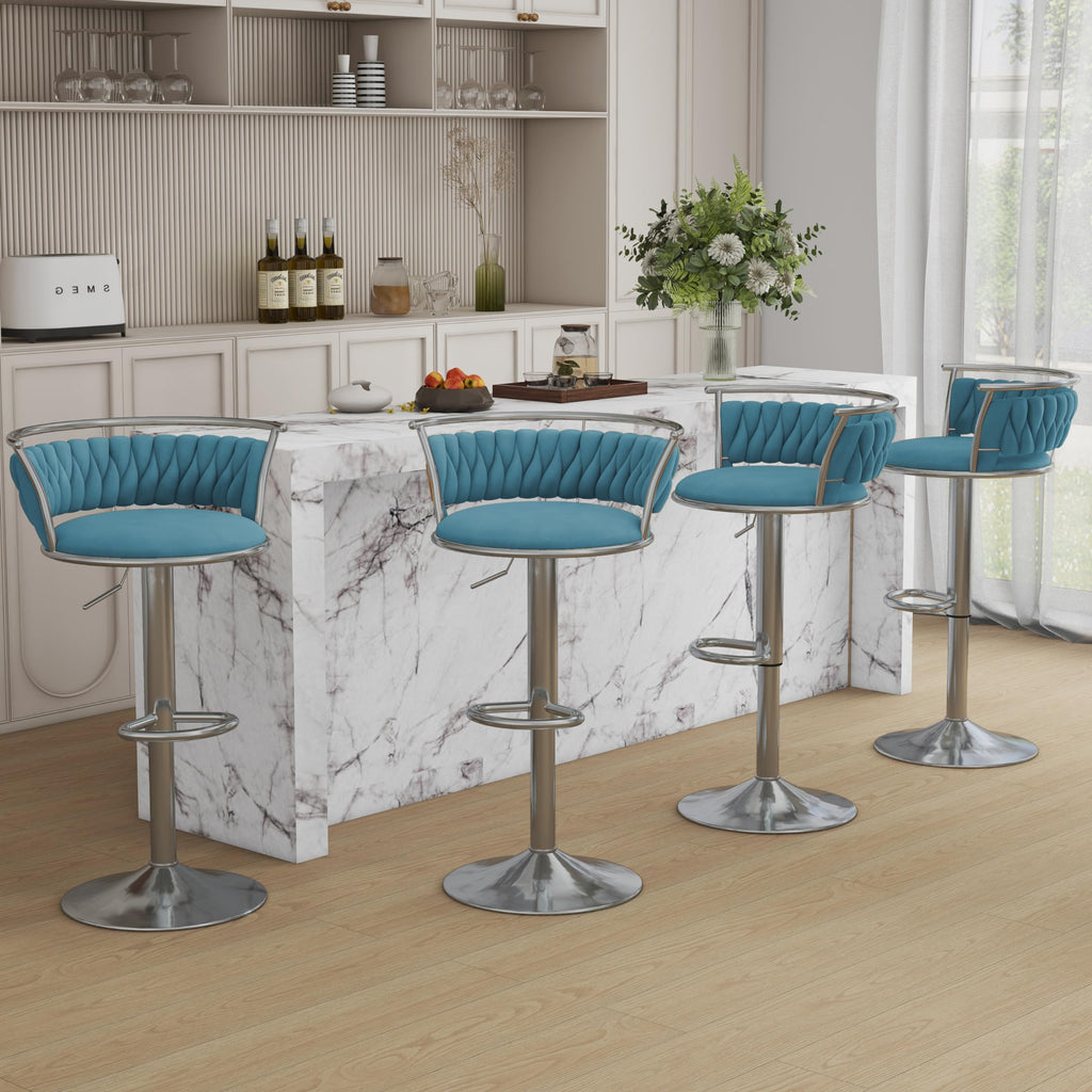 Velvet Swivel Bar Stools, Adjustable Counter Height Bar Chairs with Low Back & Footrest, Modern Gold Bar Stools for Kitchen Island, Bar Pub