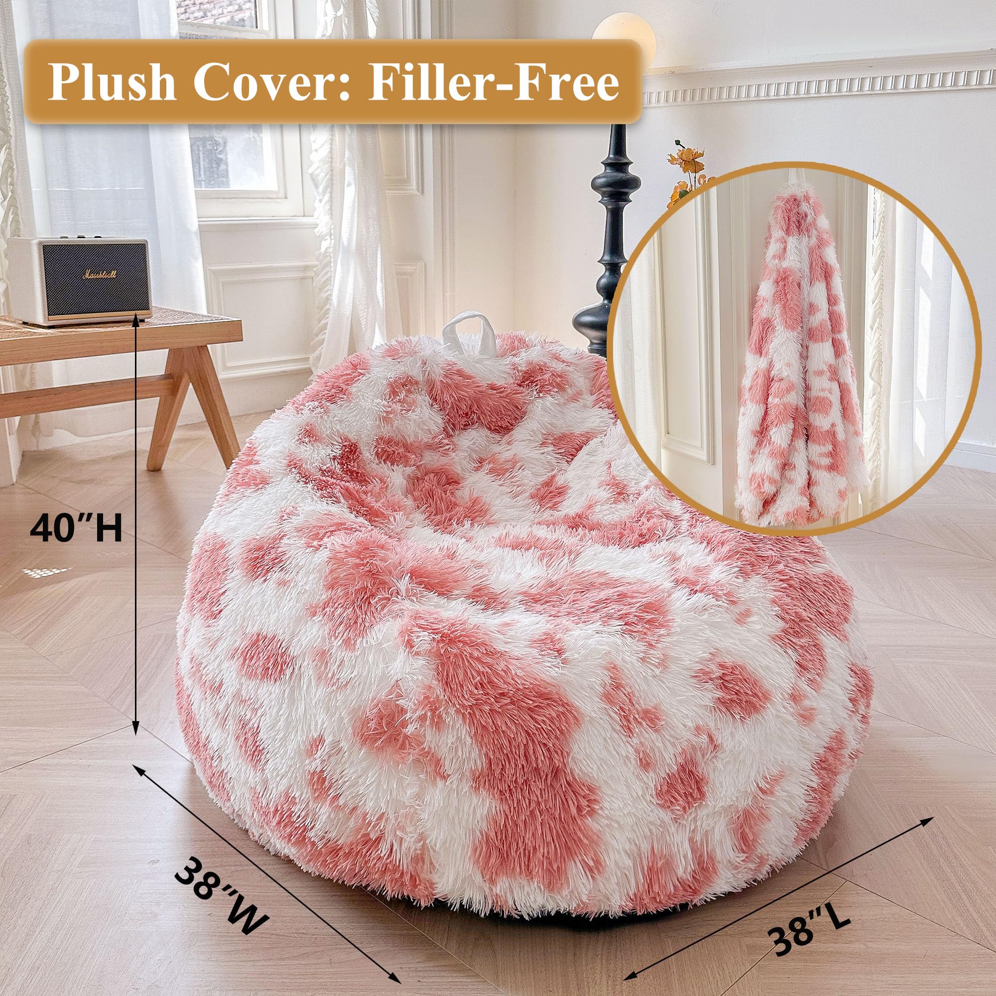 Faux Fur Leopard Print Bean Bag Chair Cover (No Filler), Fluffy Stuffed Animal Storage Cheetah Bean Bag Home Decor, Furry Fuzzy Big Beanbag Cover, Anti-Slip