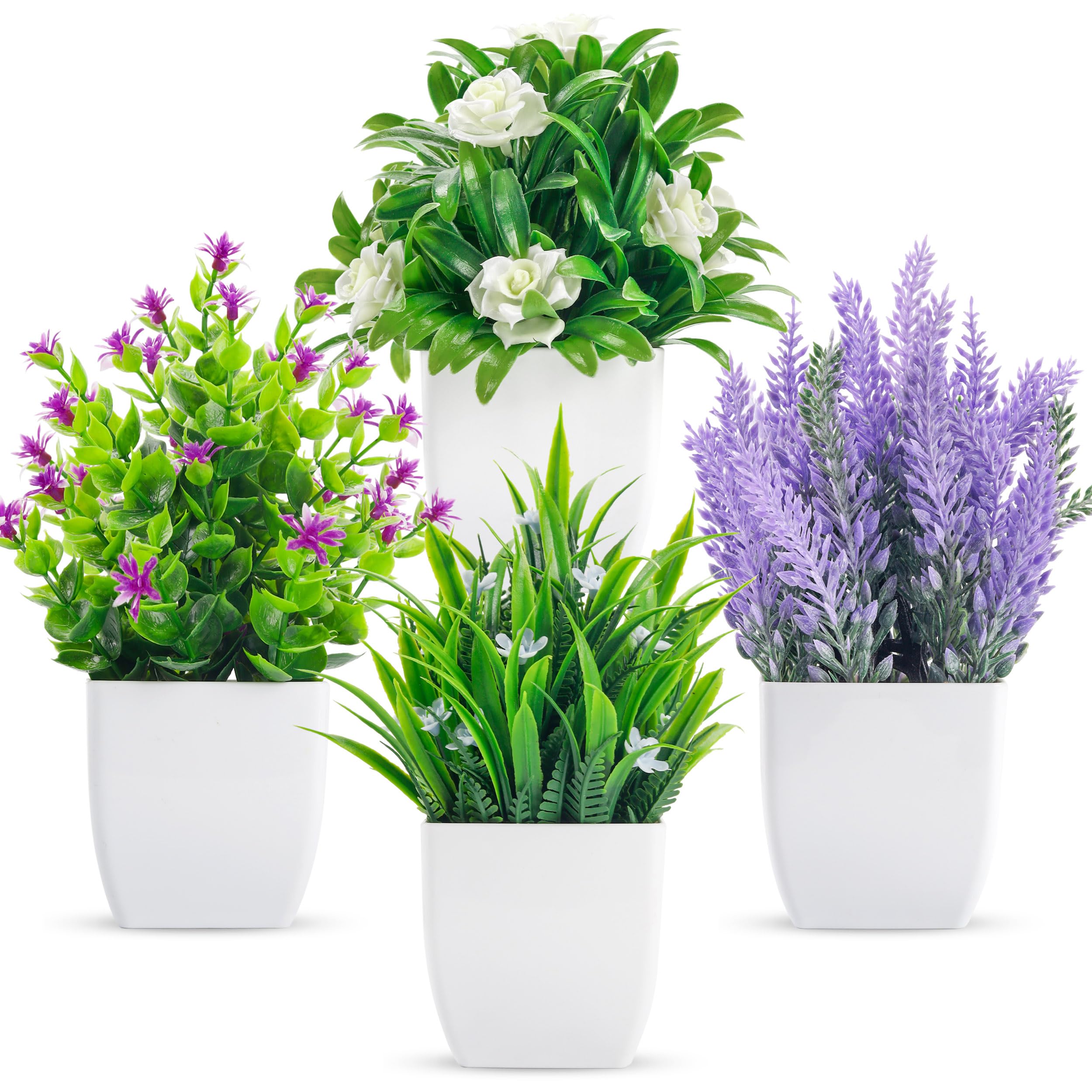 Small Fake Plants Faux Plants Indoor with Flowers for Home Bathroom Kitchen Office Desk Decor 2 Pack