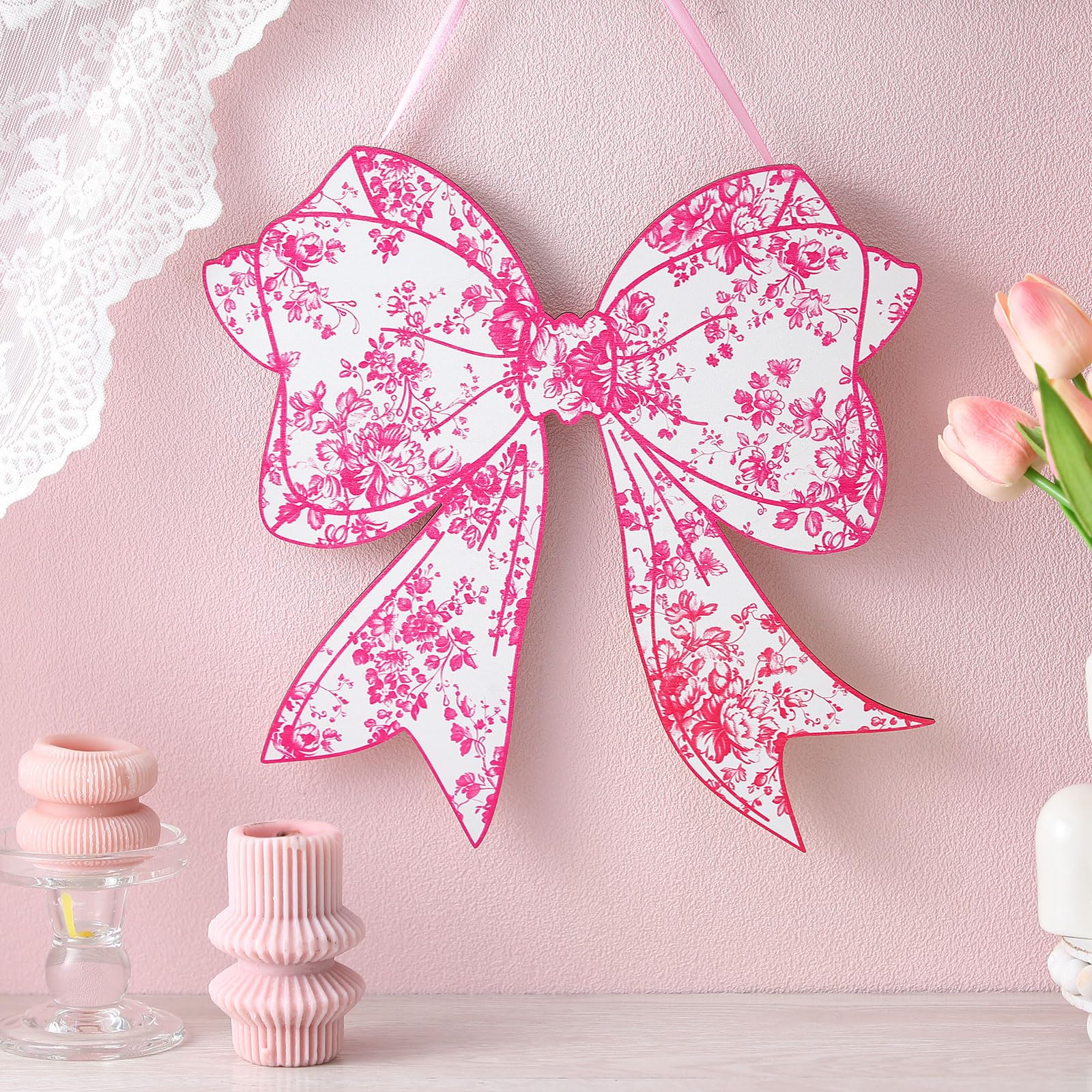 Wooden Hanging Sign Coquette Bow Preppy Wall Art