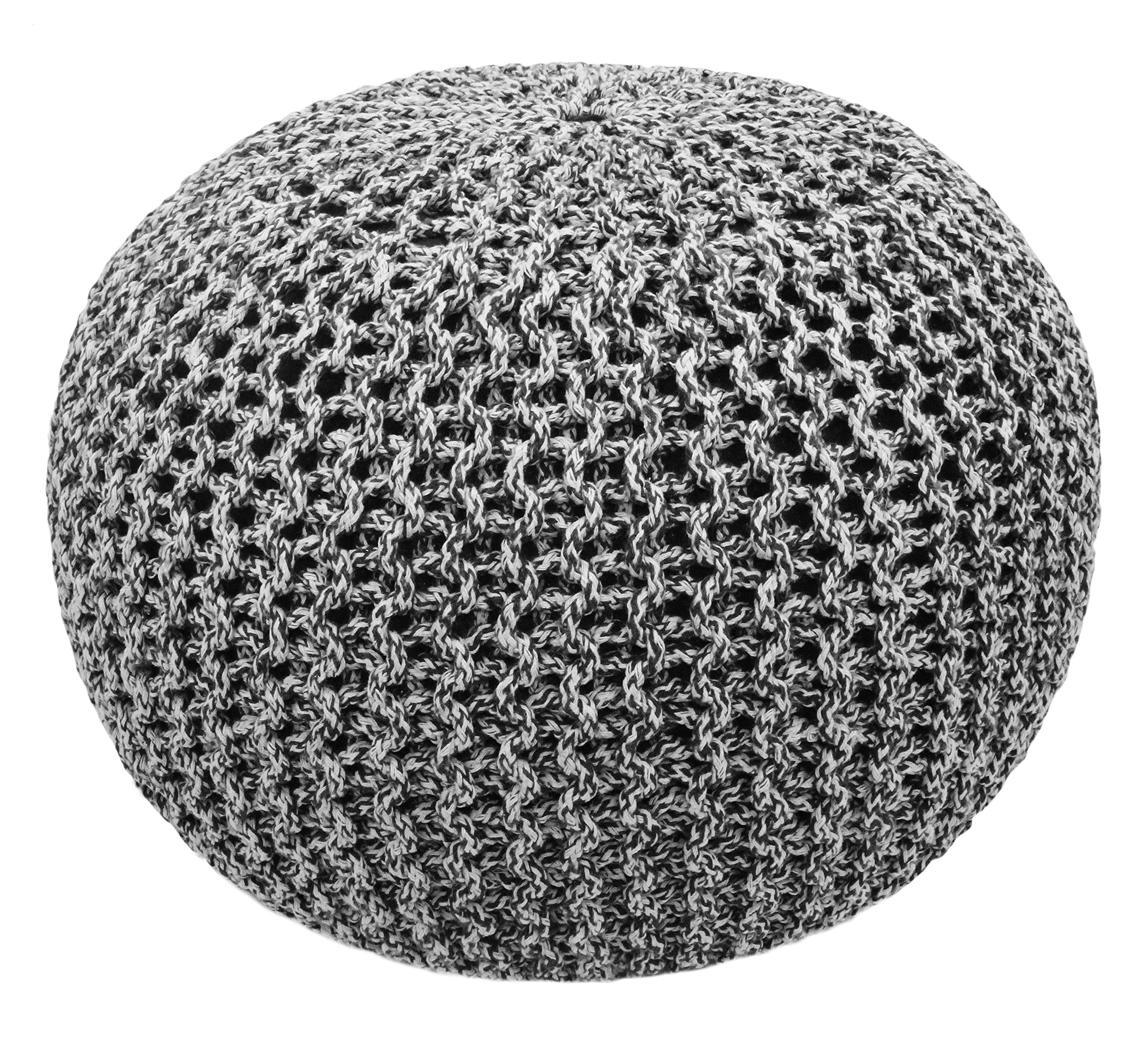 Hand-Knitted Cotton Round Pouf â€?Braid Cord Ottoman, Footrest, and Accent Seat for Living Room, Nursery, Kids Room, or Dorm Décor â€?20x14