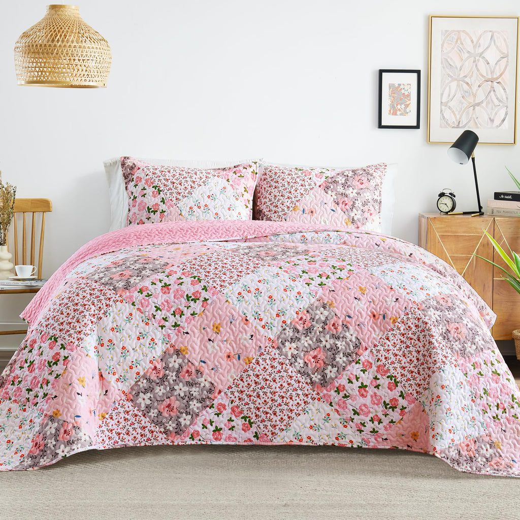 Reversible Patchwork Quilts Full Size, Lightweight Boho Printed Bedspreads Coverlets Quilt Bedding Set with 2 Pillow Shams