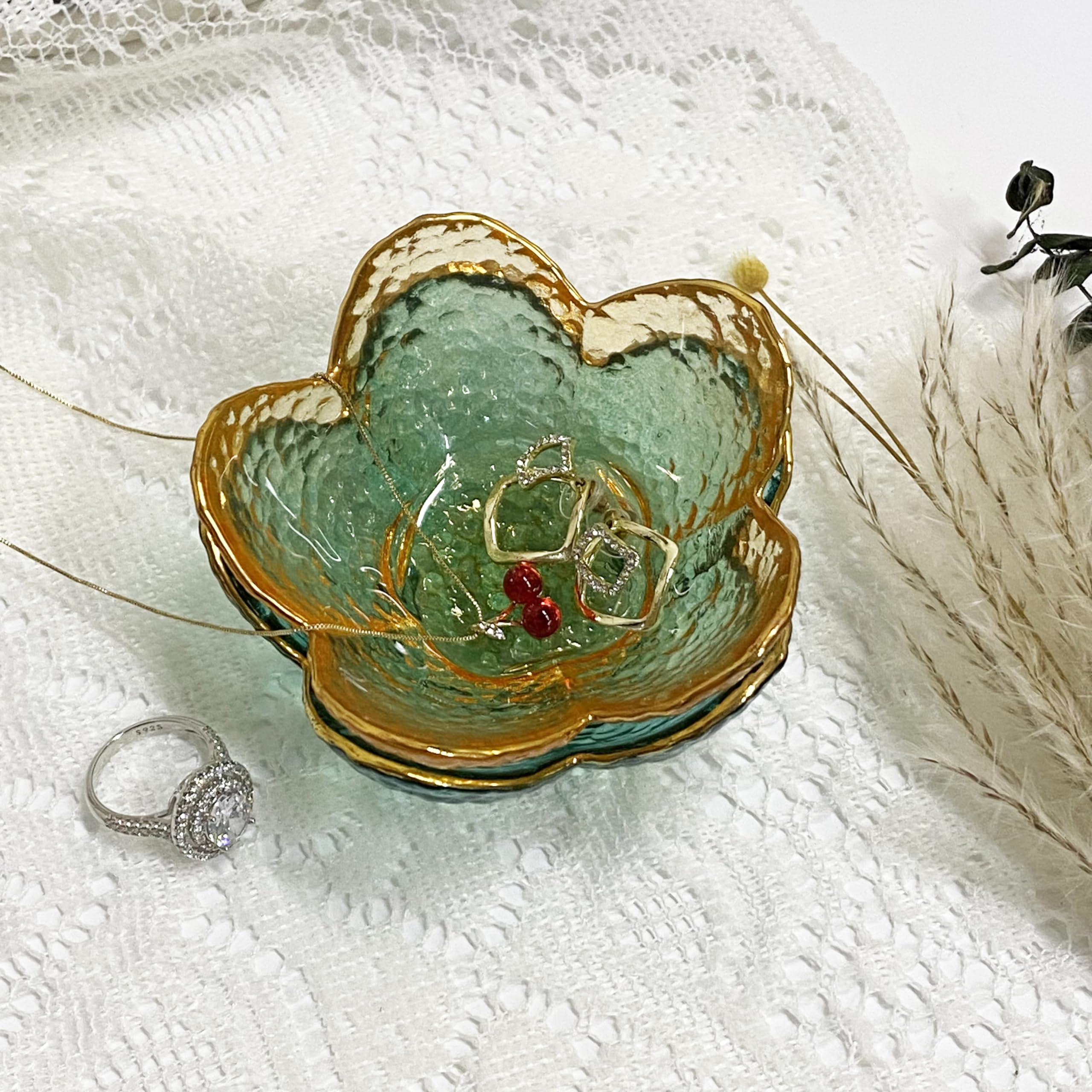 Flower Ring Dish Jewelry Tray, Decorative Glass Trinket Dish, Modern Accent Tray for Vanity Home Décor