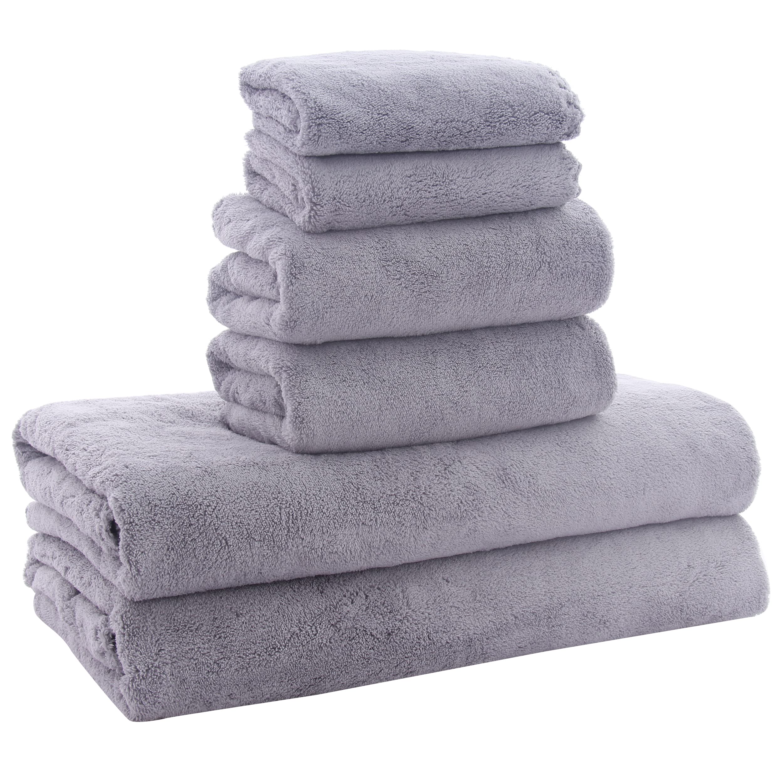 Ultra Soft Towel Set - Quick Drying - 2 Bath Towels 2 Hand Towels 2 Washcloths - Microfiber Coral Velvet Highly Absorbent Towel (6 Pcs)