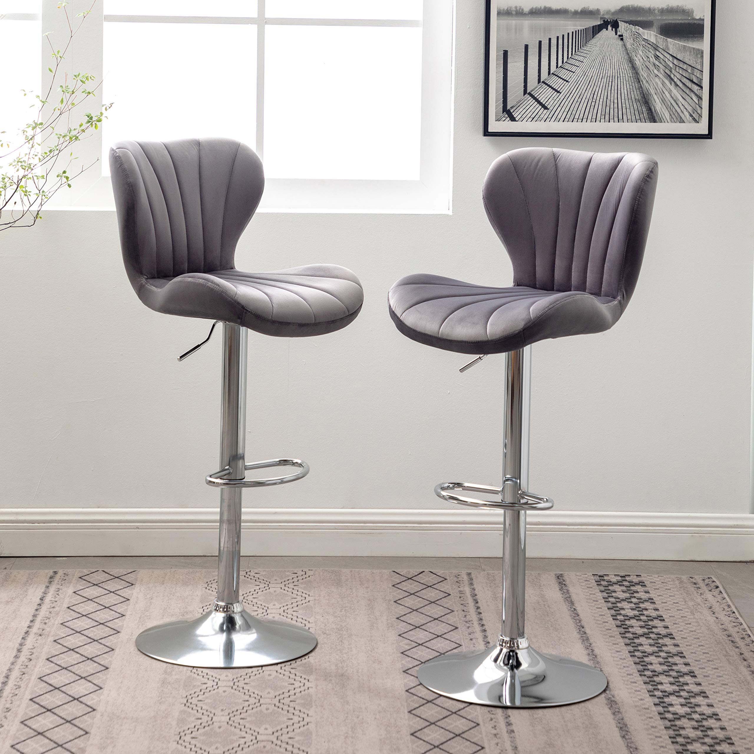 Velvet Adjustable Swivel Barstools, Set of 2