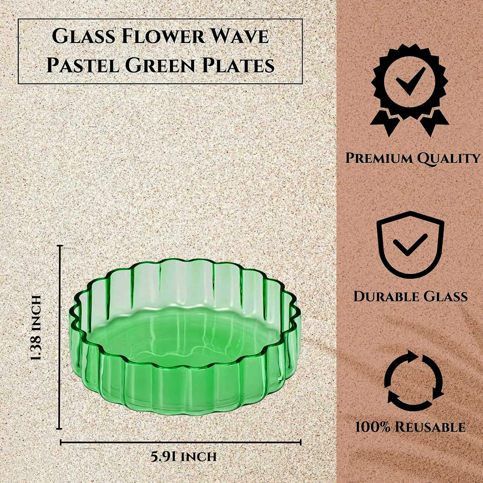 Vintage Art Glass Flower Wave Colored Plates | Set of 2, 5.9" Dinner or Dessert Plate, Appetizer, Snack, Fruit, Wavy Serveware