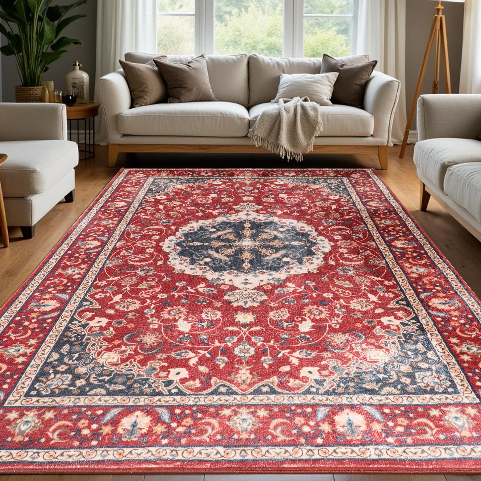 Washable Area Rugs Door Mat Entryway Vintage Floral Non-Slip Low Pile Entrance Thin Rug Carpet for Kitchen Bathroom Living Room Pink