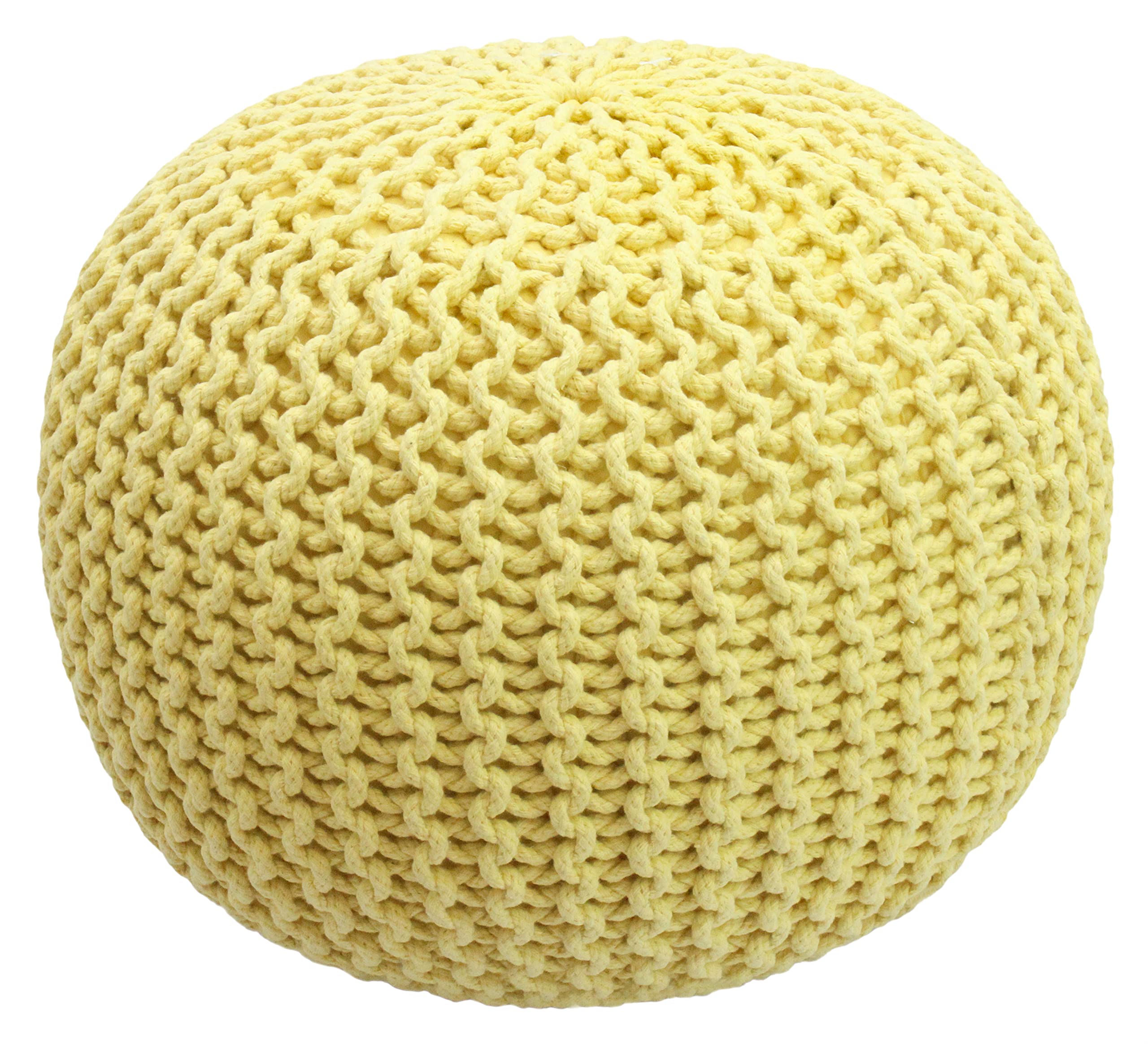 Hand-Knitted Cotton Round Pouf â€?Braid Cord Ottoman, Footrest, and Accent Seat for Living Room, Nursery, Kids Room, or Dorm Décor â€?20x14