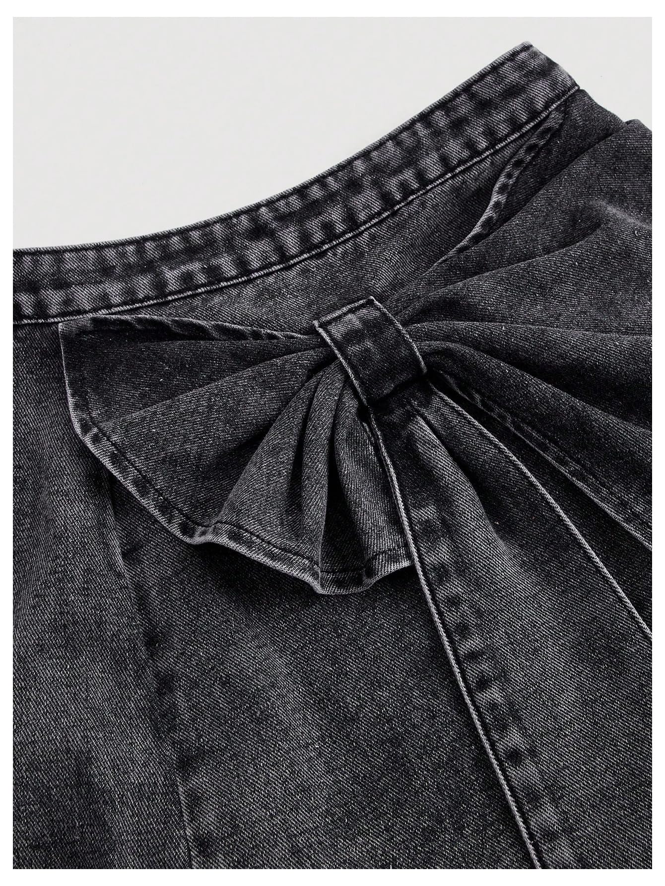 Women's High Waisted Big Bow Wrap Front Mini Bodycon Denim Skirts