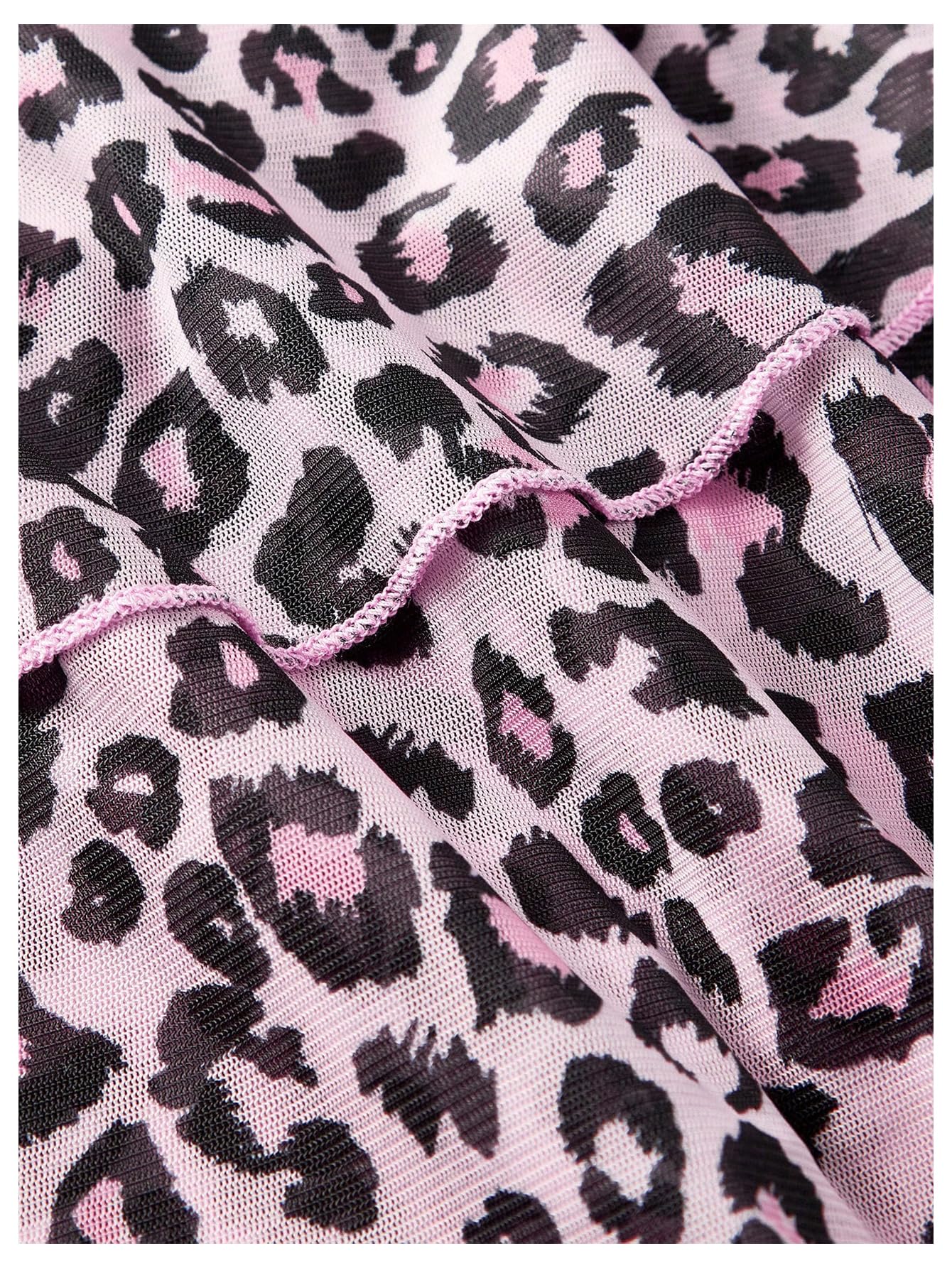 Women's Y2k Leopard Print Halter Dress Mesh Layered Ruffle Hem Animal Cheetah Dresses