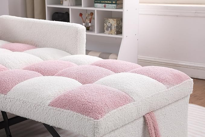 Pink Convertible Sleeper Chair, 3-In-1 Sleeper Chair Pull-Out Bed For Small Space, Soft Teddy Fabric, Sturdy Metal Frame