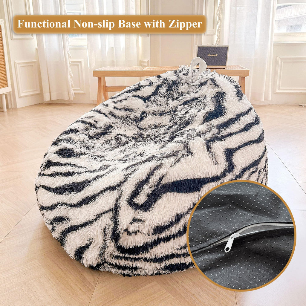 Faux Fur Leopard Print Bean Bag Chair Cover (No Filler), Fluffy Stuffed Animal Storage Cheetah Bean Bag Home Decor, Furry Fuzzy Big Beanbag Cover, Anti-Slip
