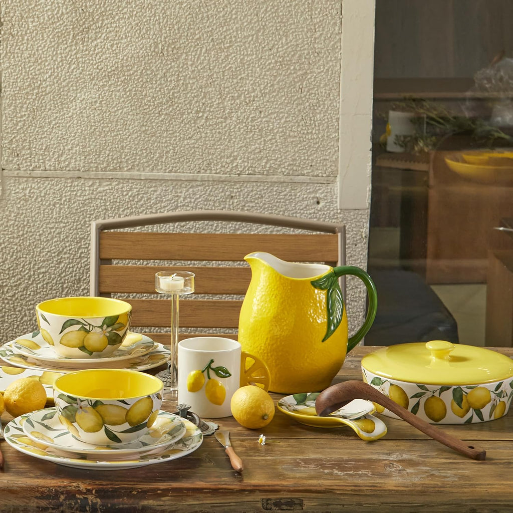 Lemon Shape Cute Handpainted Stoneware Pitcher, Microwave & Dishwasher Safe Jug