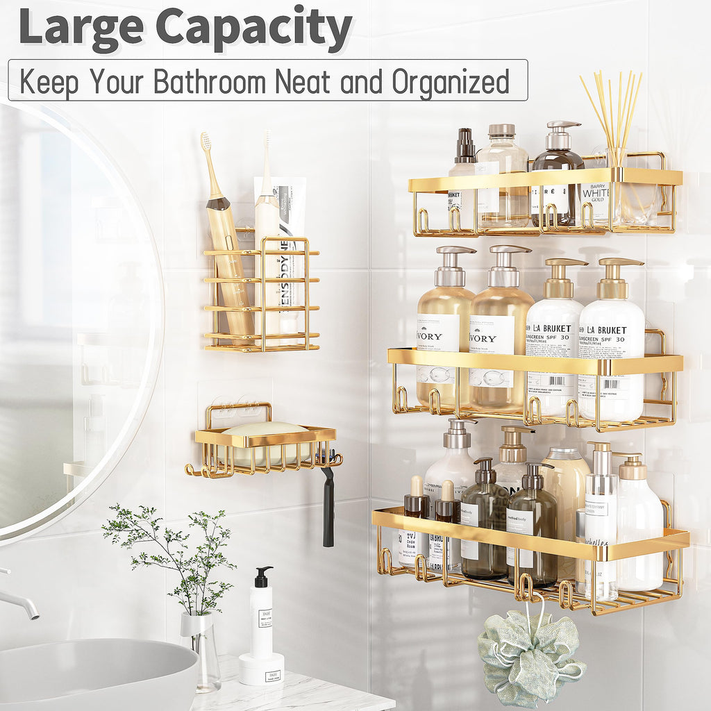 Shower Caddy Organizer Rack Shelf for Inside Shower, Adhesive Bathroom Wall Storage Basket Rustproof Stainless Steel