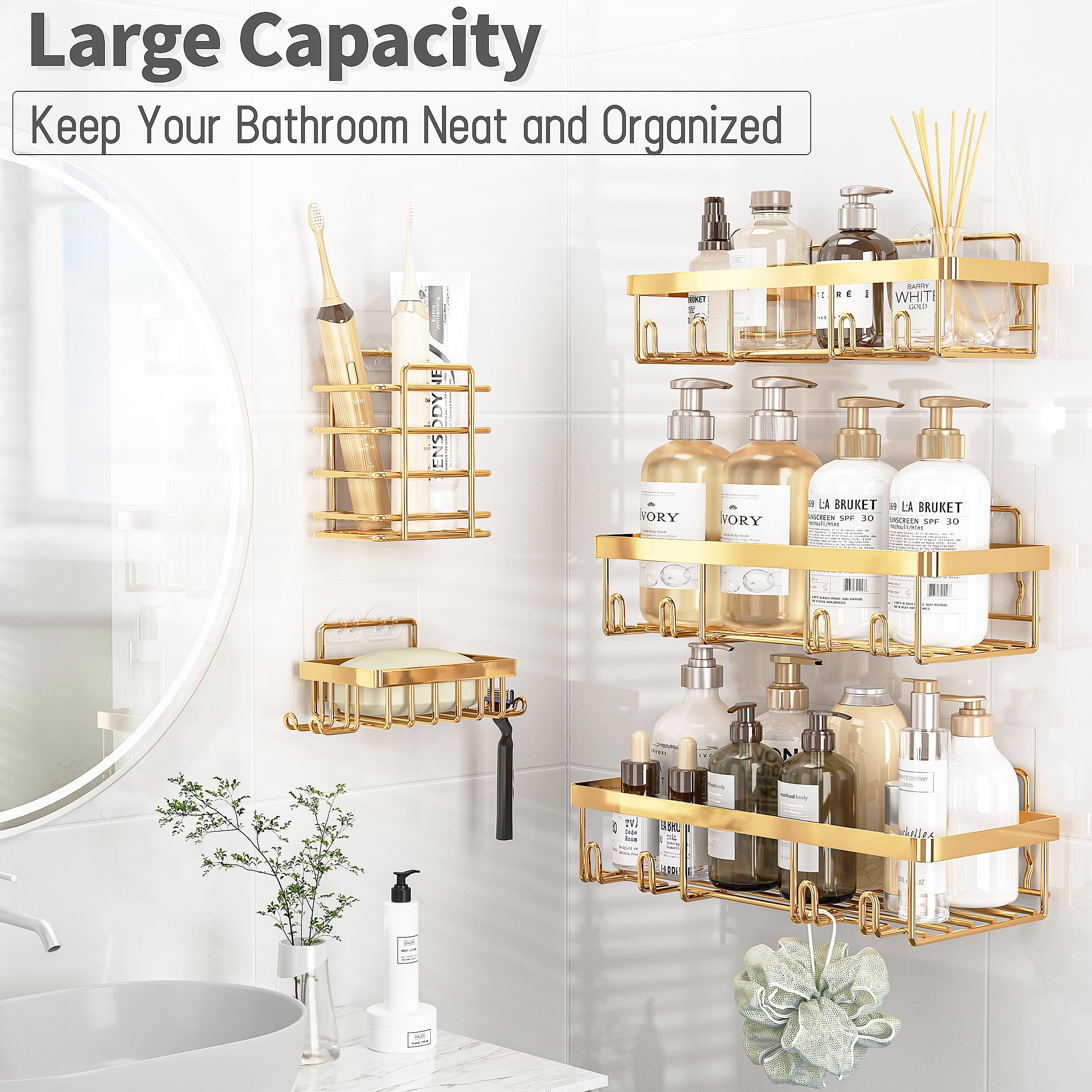 Shower Caddy Organizer Rack Shelf for Inside Shower, Adhesive Bathroom Wall Storage Basket Rustproof Stainless Steel