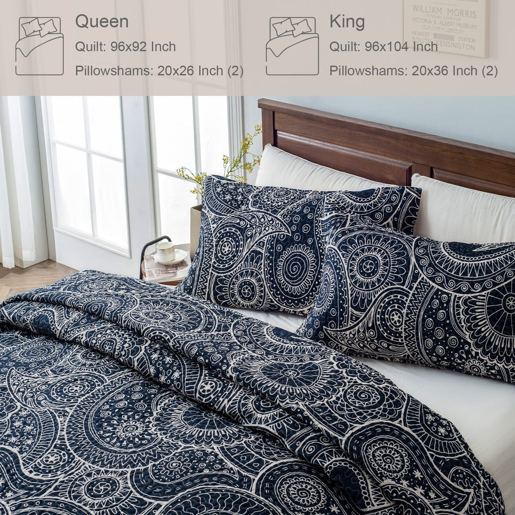 Reversible Patchwork Quilts Full Size, Lightweight Boho Printed Bedspreads Coverlets Quilt Bedding Set with 2 Pillow Shams