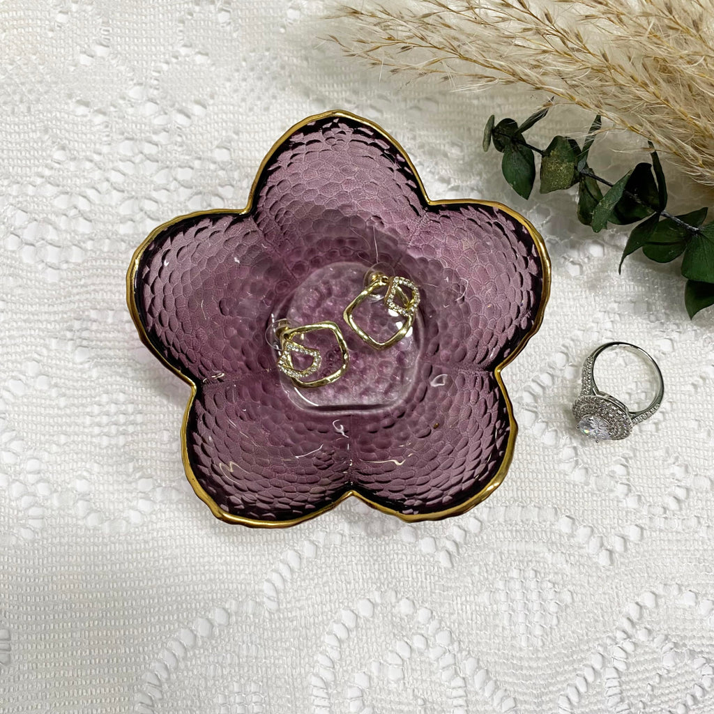 Flower Ring Dish Jewelry Tray, Decorative Glass Trinket Dish, Modern Accent Tray for Vanity Home Décor
