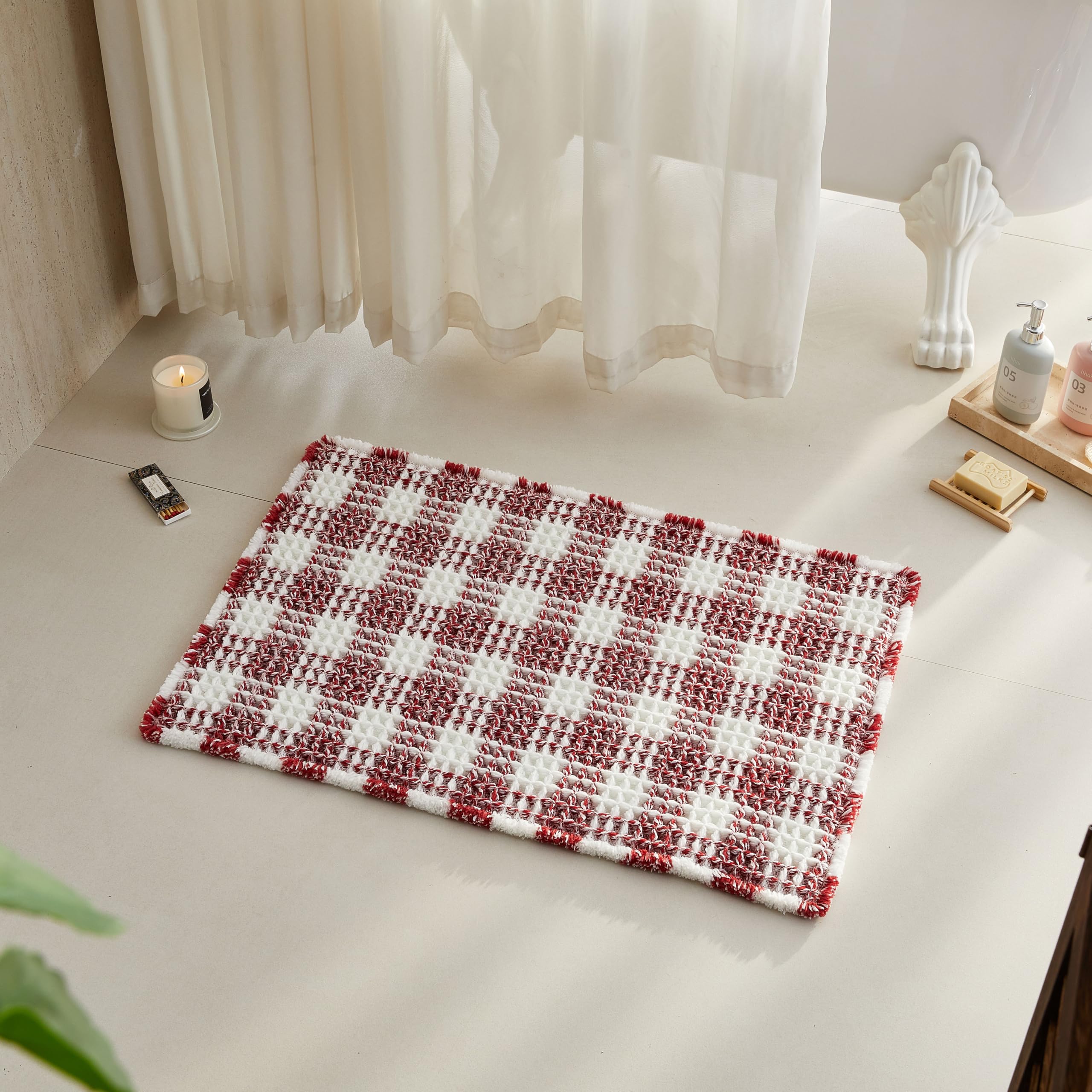 Waffle Bath Mat Non Slip Washable Quick Dry Cute Bath Mat