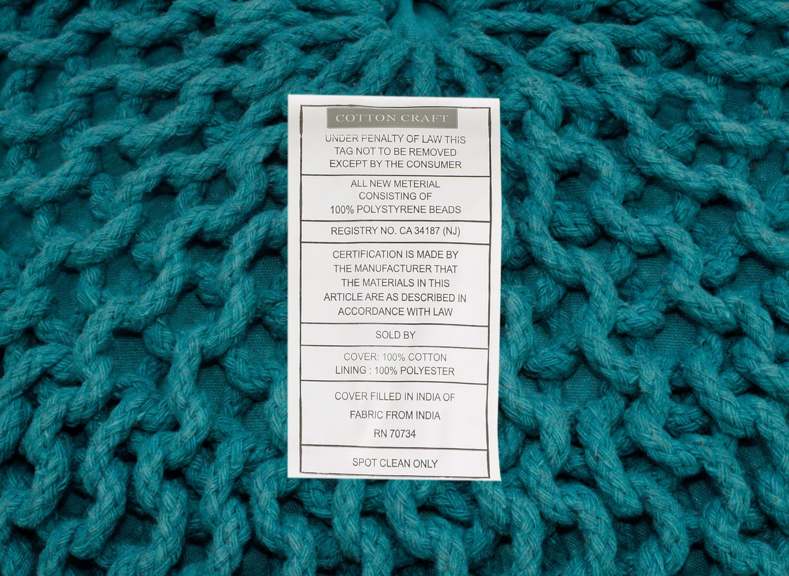 Hand-Knitted Cotton Round Pouf â€?Braid Cord Ottoman, Footrest, and Accent Seat for Living Room, Nursery, Kids Room, or Dorm Décor â€?20x14