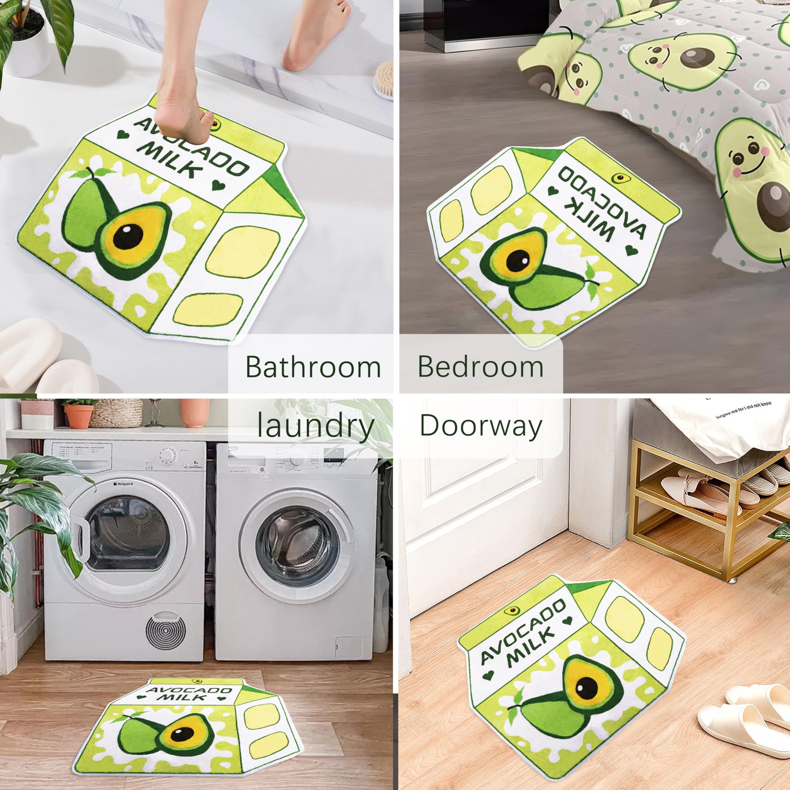 Cute Fruit Milk Rug Non-Slip Soft Washable Funny Irregular Shaped Bath Mat for Bathroom, Bedroom Living Room, 25.6"x27.5"