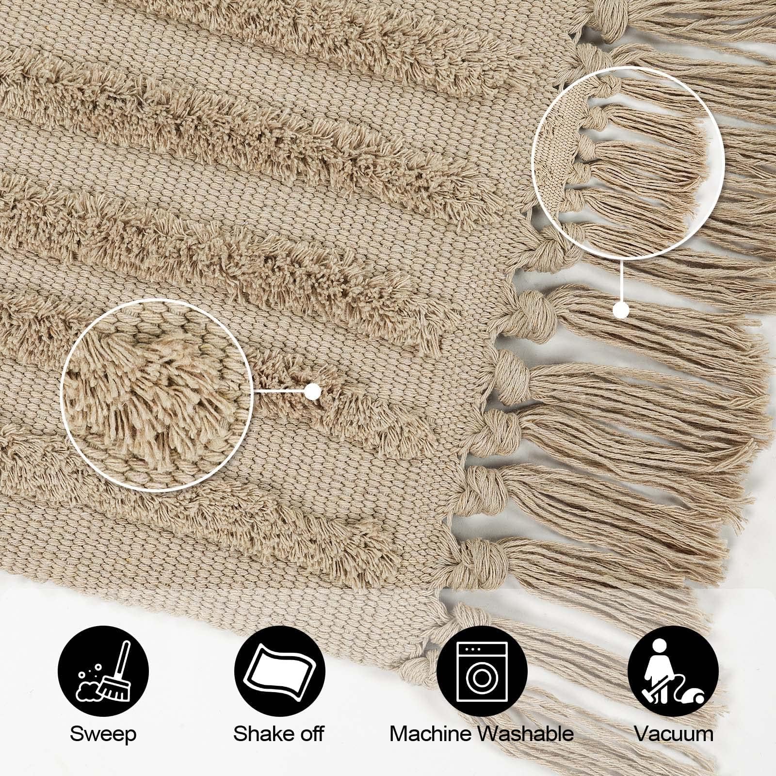 Washable Kitchen Runner Rug - Hand-Woven Bathroom Runner Rug with Tassels, Terracotta Entryway Runner Rug, Tufted Rainbow Bedroom Rug Runner, Hallway Rug for Laundry/Living Room