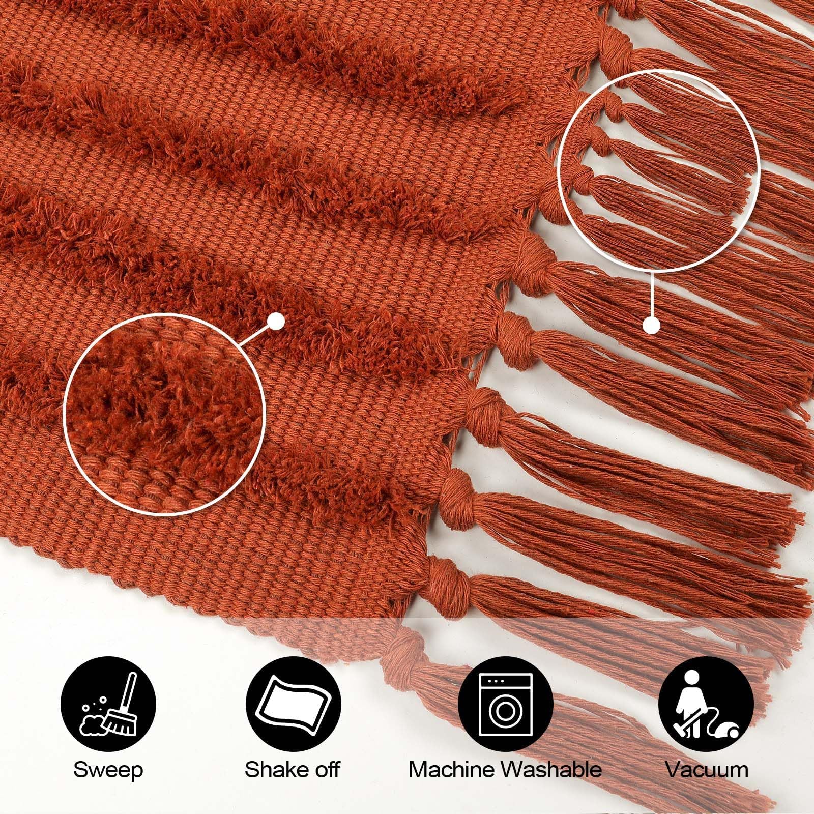 Washable Kitchen Runner Rug - Hand-Woven Bathroom Runner Rug with Tassels, Terracotta Entryway Runner Rug, Tufted Rainbow Bedroom Rug Runner, Hallway Rug for Laundry/Living Room