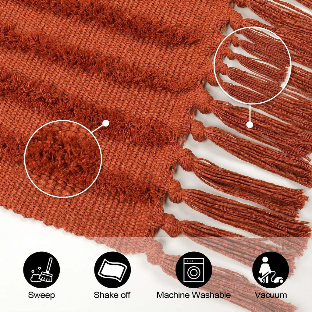 Washable Kitchen Runner Rug - Hand-Woven Bathroom Runner Rug with Tassels, Terracotta Entryway Runner Rug, Tufted Rainbow Bedroom Rug Runner, Hallway Rug for Laundry/Living Room