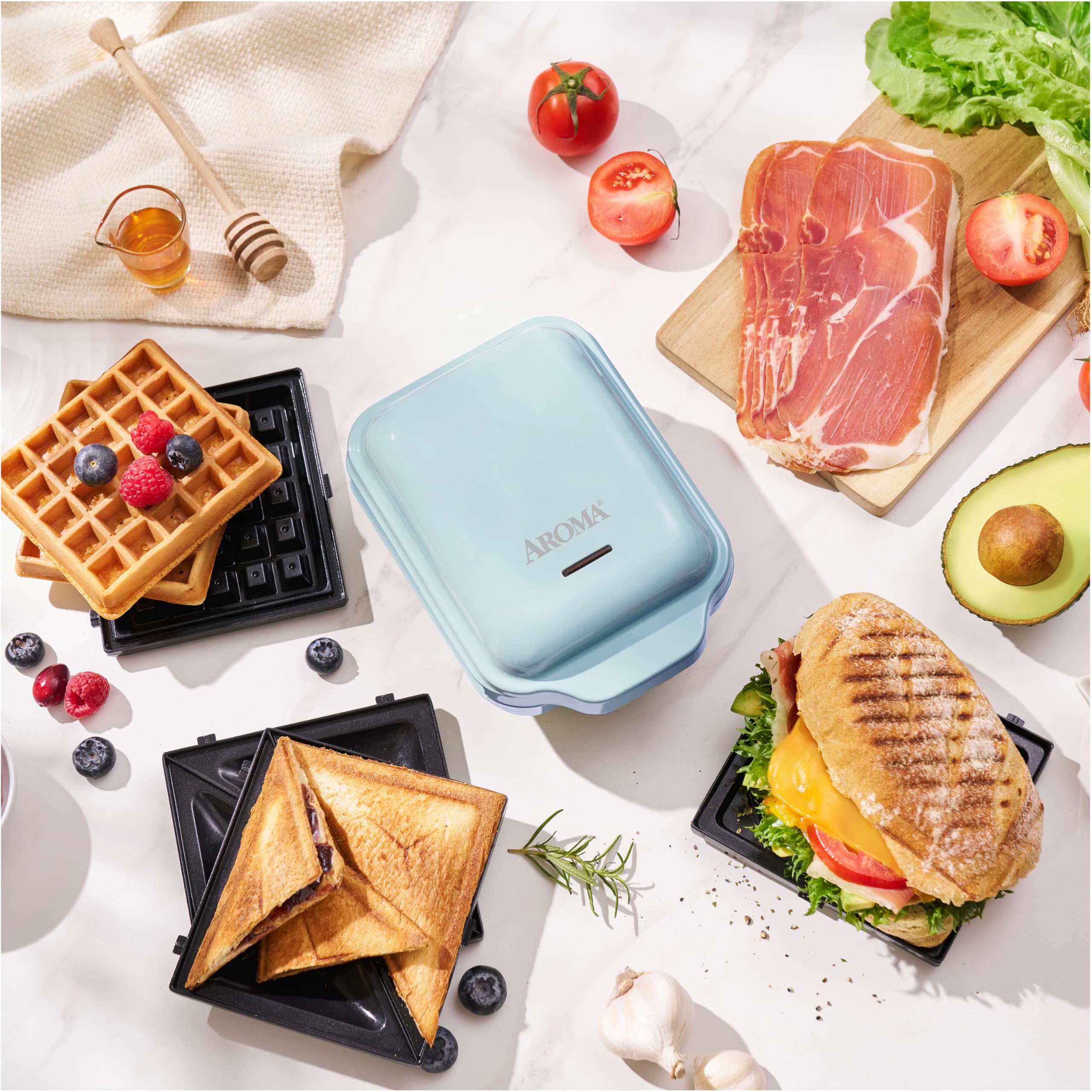 Sandwich Grill, and Waffle Maker with Removable Ceramic Coated Plates 3-in-1 Panini Press