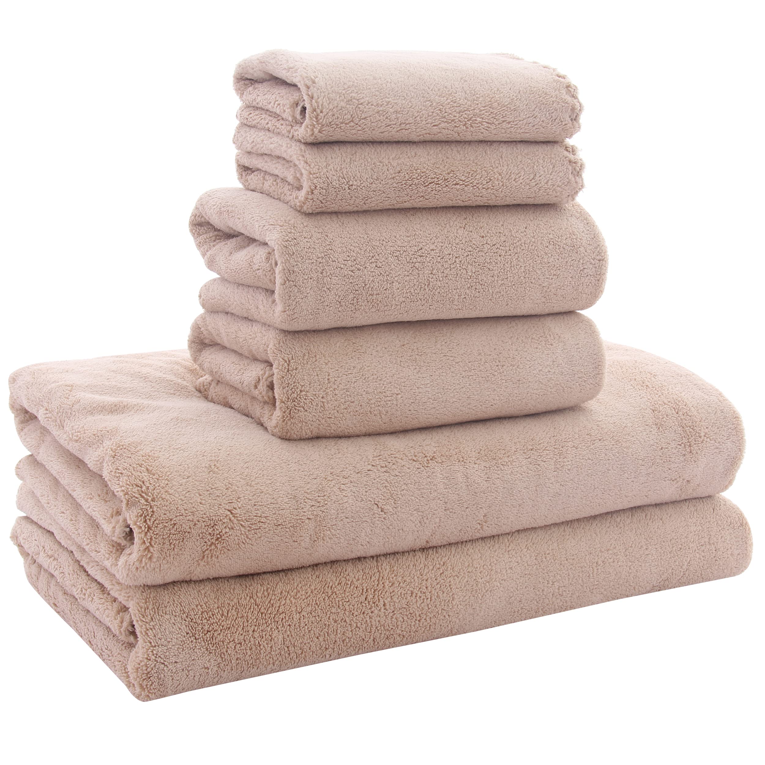 Ultra Soft Towel Set - Quick Drying - 2 Bath Towels 2 Hand Towels 2 Washcloths - Microfiber Coral Velvet Highly Absorbent Towel (6 Pcs)