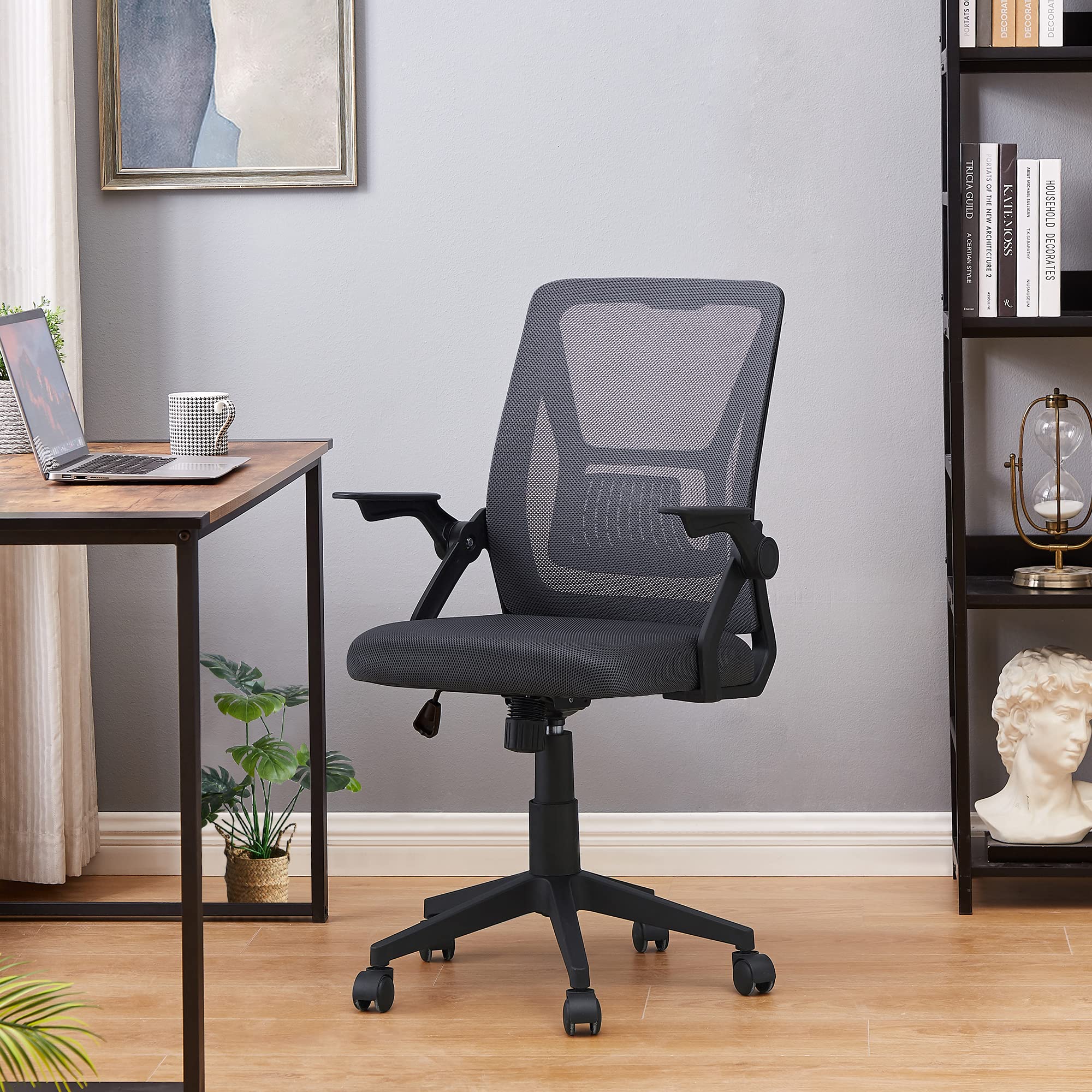 Mid-Back Swivel Ergonomic Office Chair with Adjustable Arms Mesh Lumbar Support