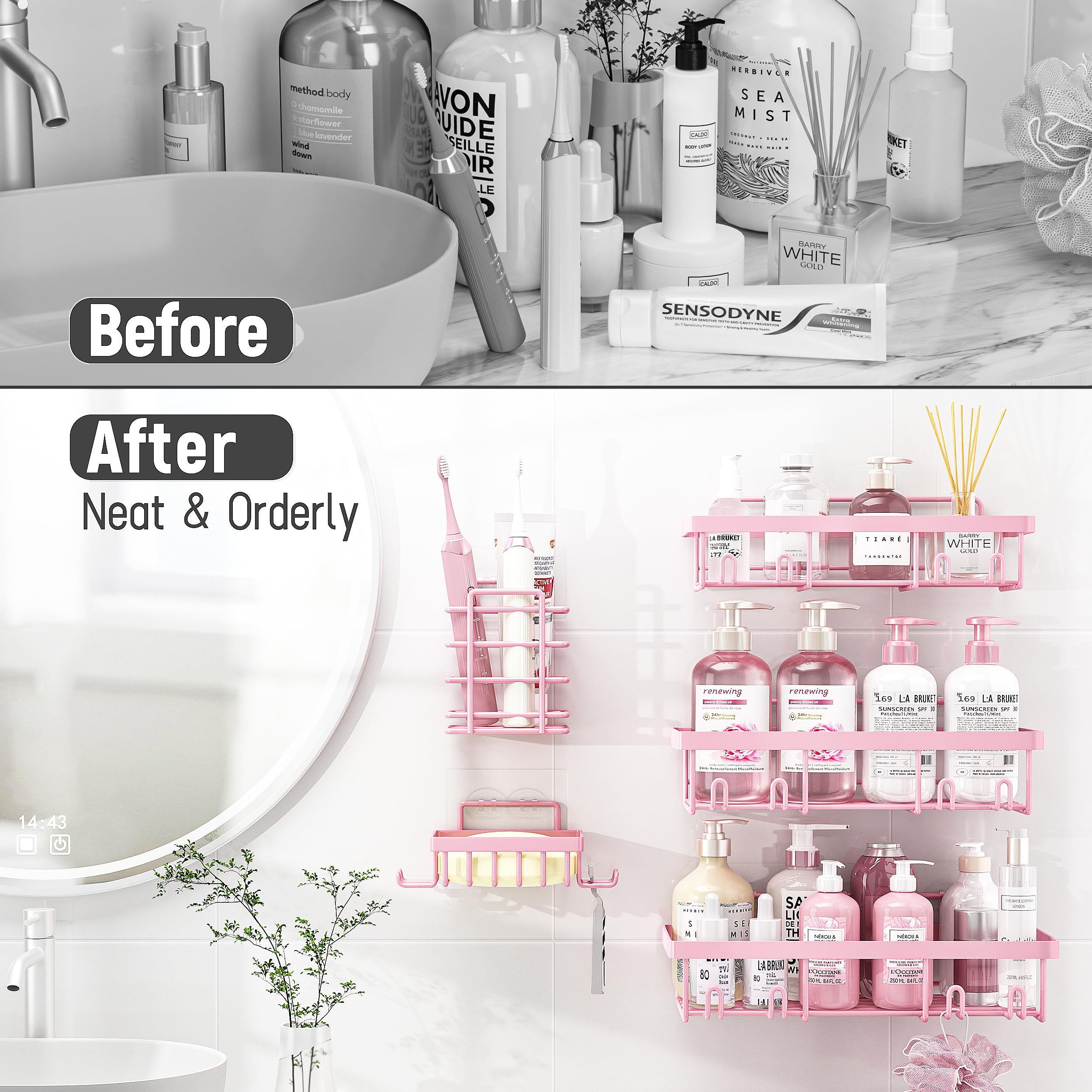 Shower Caddy Organizer Rack Shelf for Inside Shower, Adhesive Bathroom Wall Storage Basket Rustproof Stainless Steel