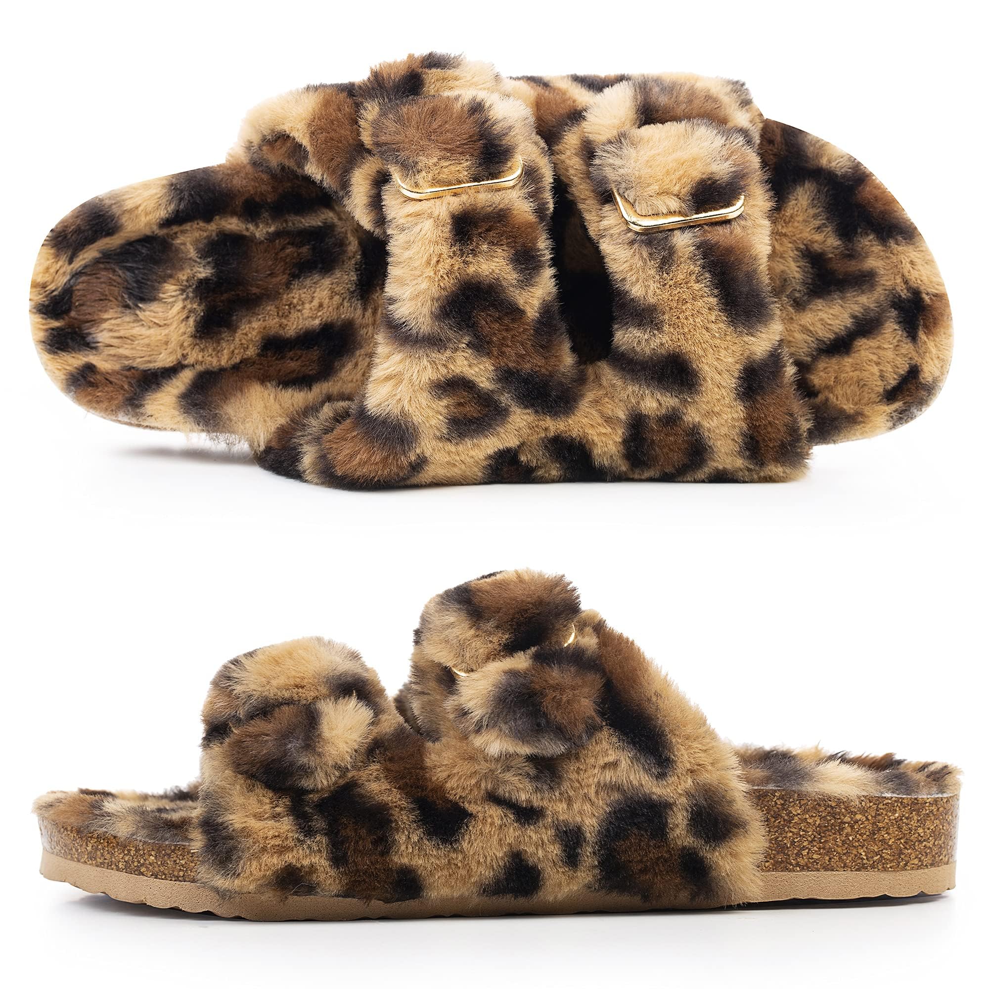 Womens Open Toe Slipper with Cozy Lining, Faux Fur Slide Sandals