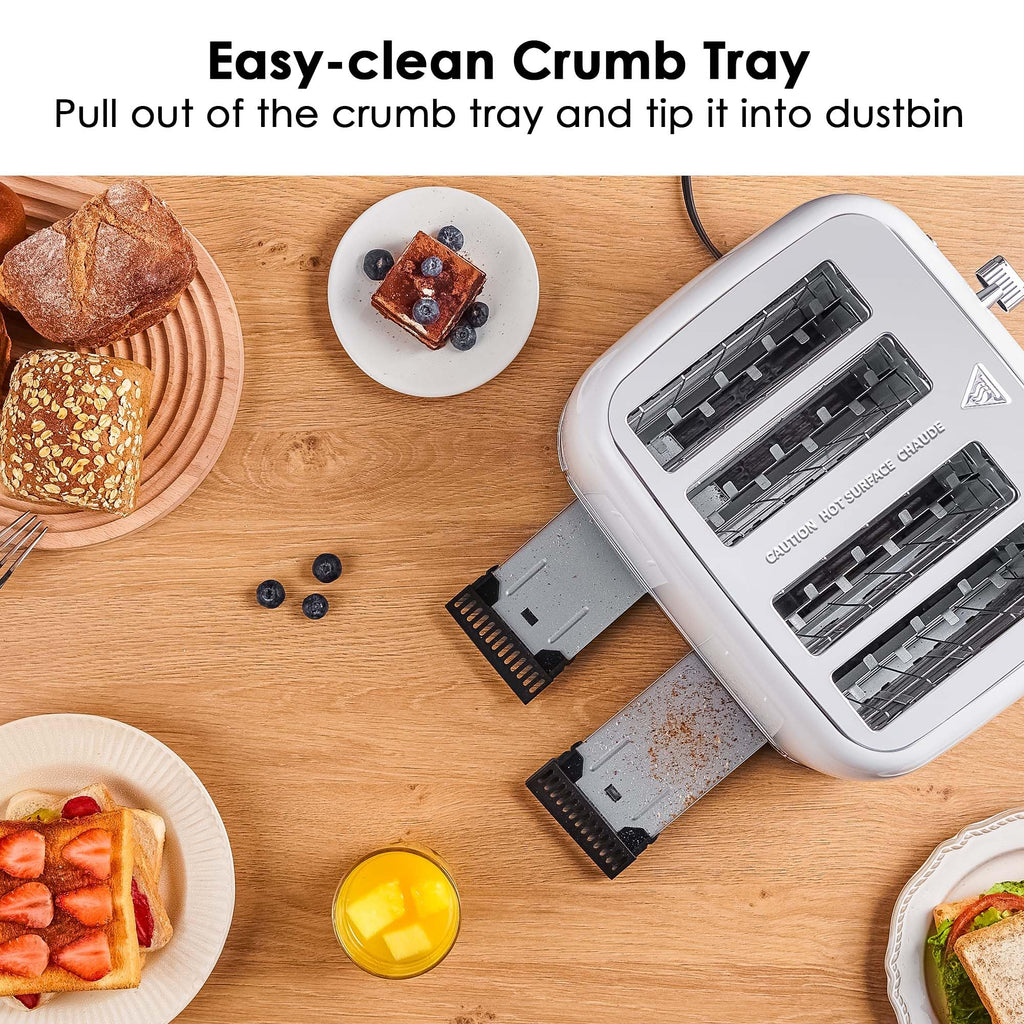 Toaster 4 Slice Retro Stainless Steel with Extra Wide Slots, Reheat Function, Dual Independent Control Panel, Removable Crumb Tray, 6 Browning Levels