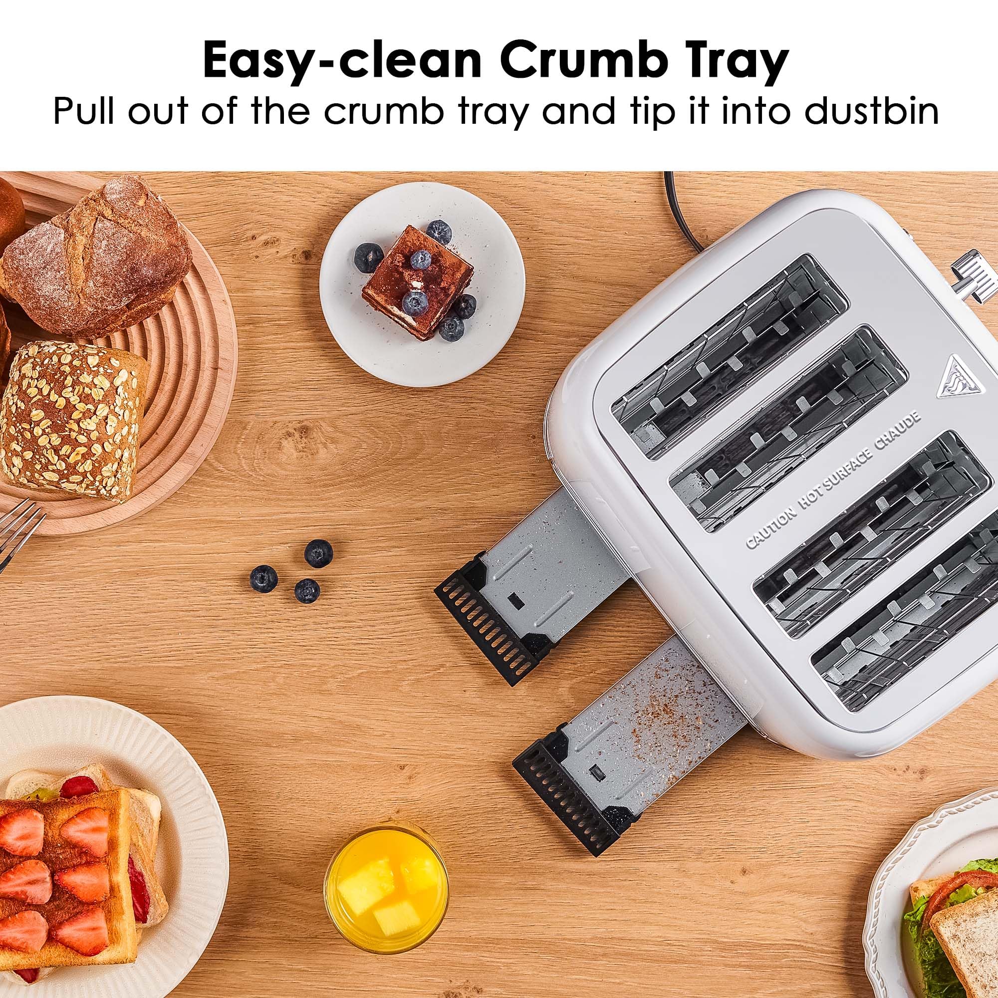 Toaster 4 Slice Retro Stainless Steel with Extra Wide Slots, Reheat Function, Dual Independent Control Panel, Removable Crumb Tray, 6 Browning Levels