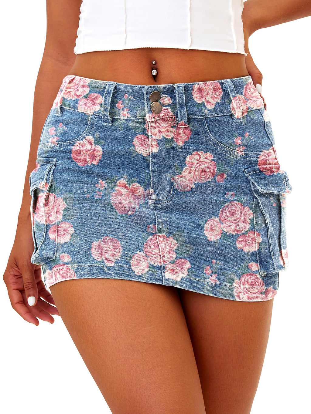 Low Waist Y2k Mini Skirt Cute Denim Skirt with Pockets