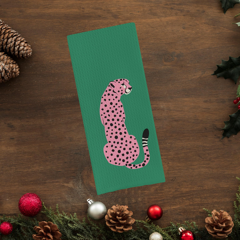 Preppy Cheetah Leopard Waffle Weave Kitchen Dish Towel Cloth Decor, Preppy Bathroom Decor (24x16inch)