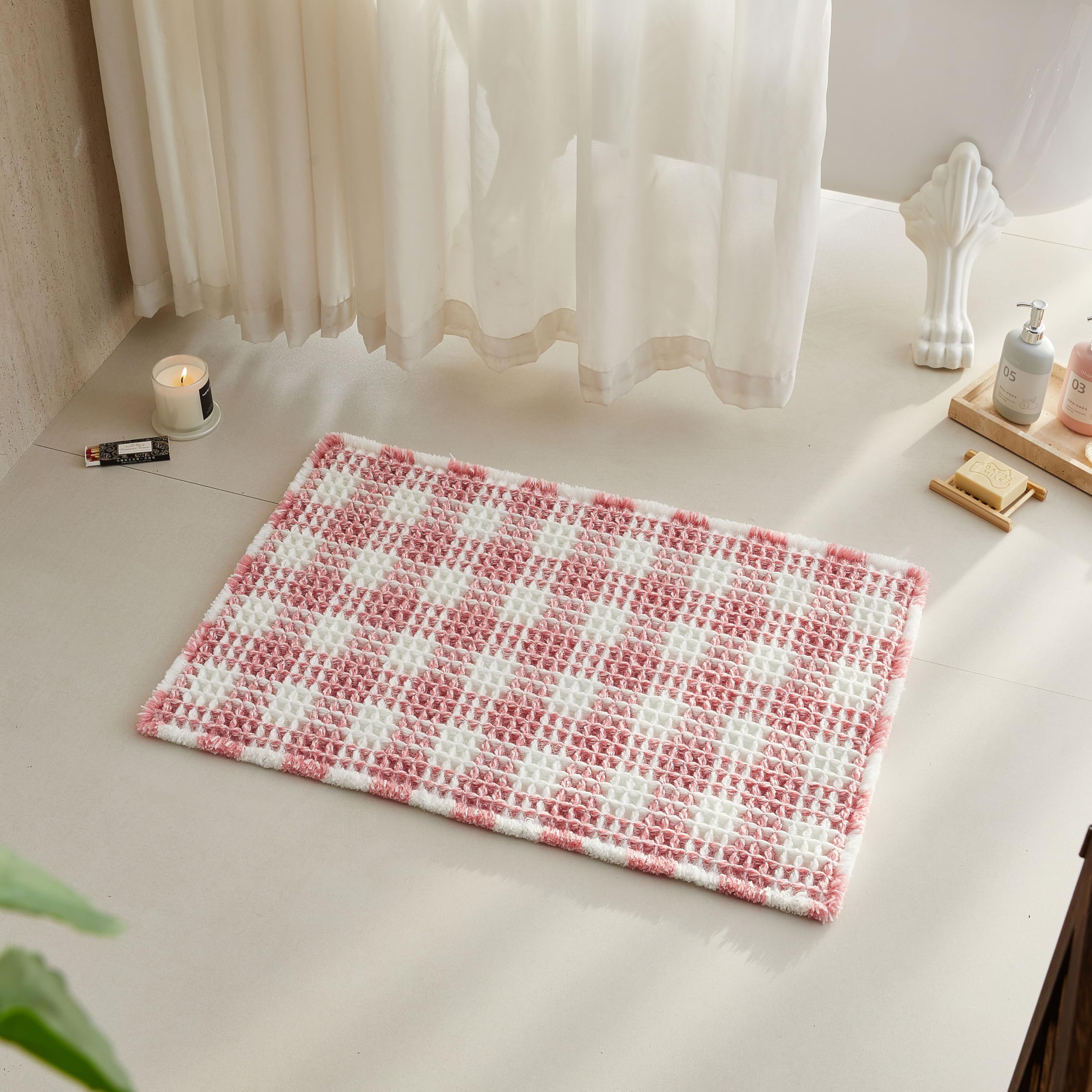 Waffle Bath Mat Non Slip Washable Quick Dry Cute Bath Mat