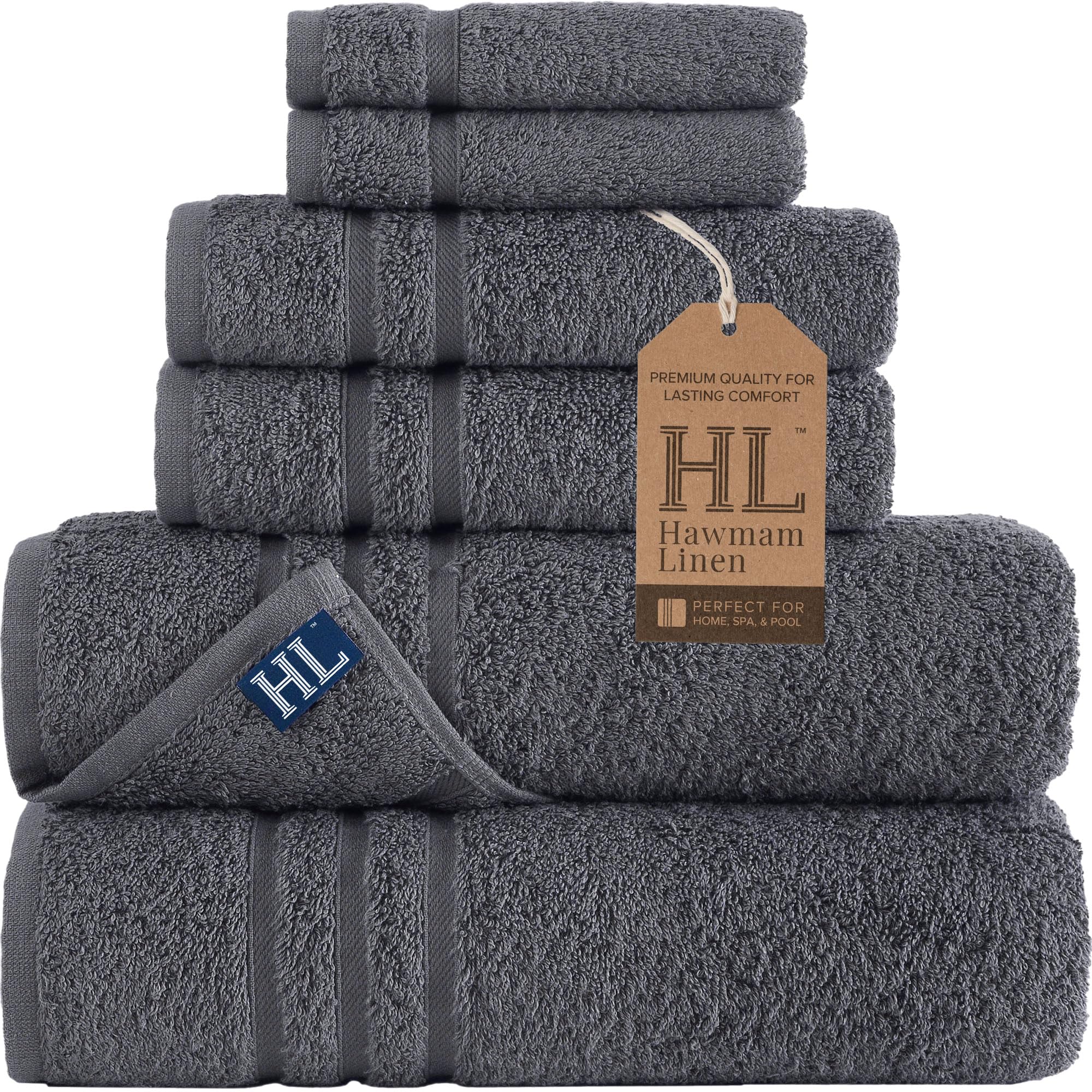 Linen Bath Towels Set for Bathroom Original Turkish Cotton Soft, Absorbent and Premium 2 Bath Towels, 2 Hand Towels, 2 Washcloths