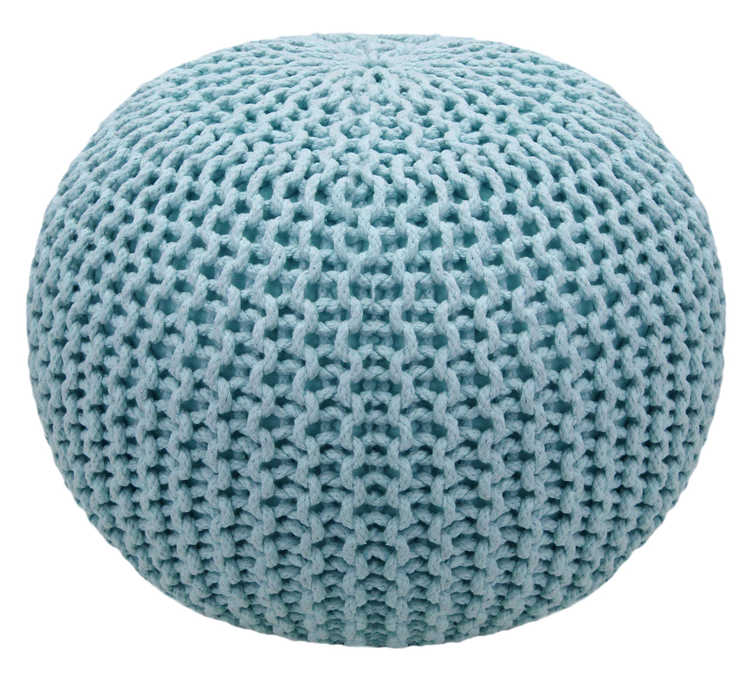 Hand-Knitted Cotton Round Pouf â€?Braid Cord Ottoman, Footrest, and Accent Seat for Living Room, Nursery, Kids Room, or Dorm Décor â€?20x14