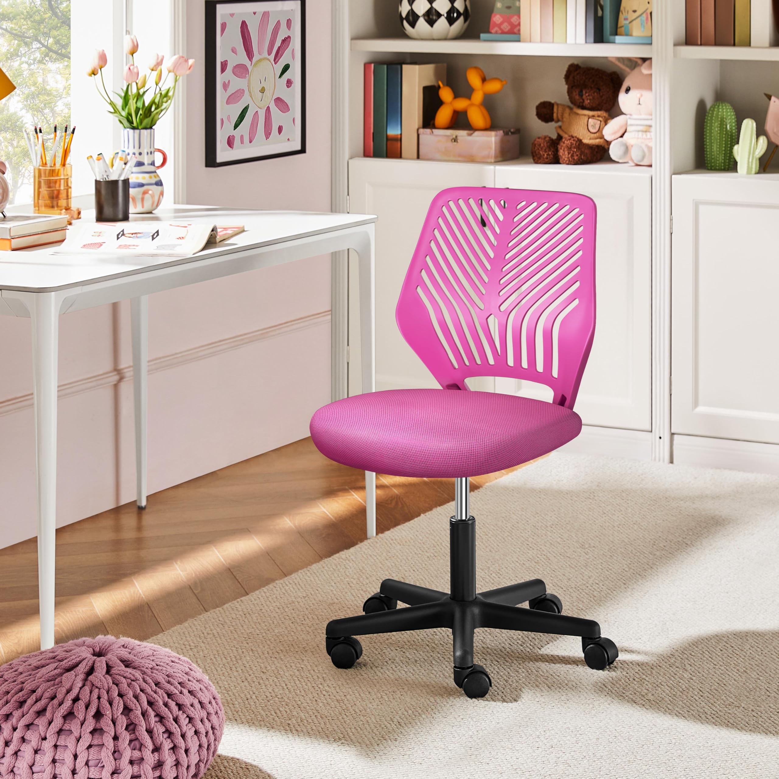 Cute Low-Back Armless Study w/Lumbar Support Adjustable Swivel Chair