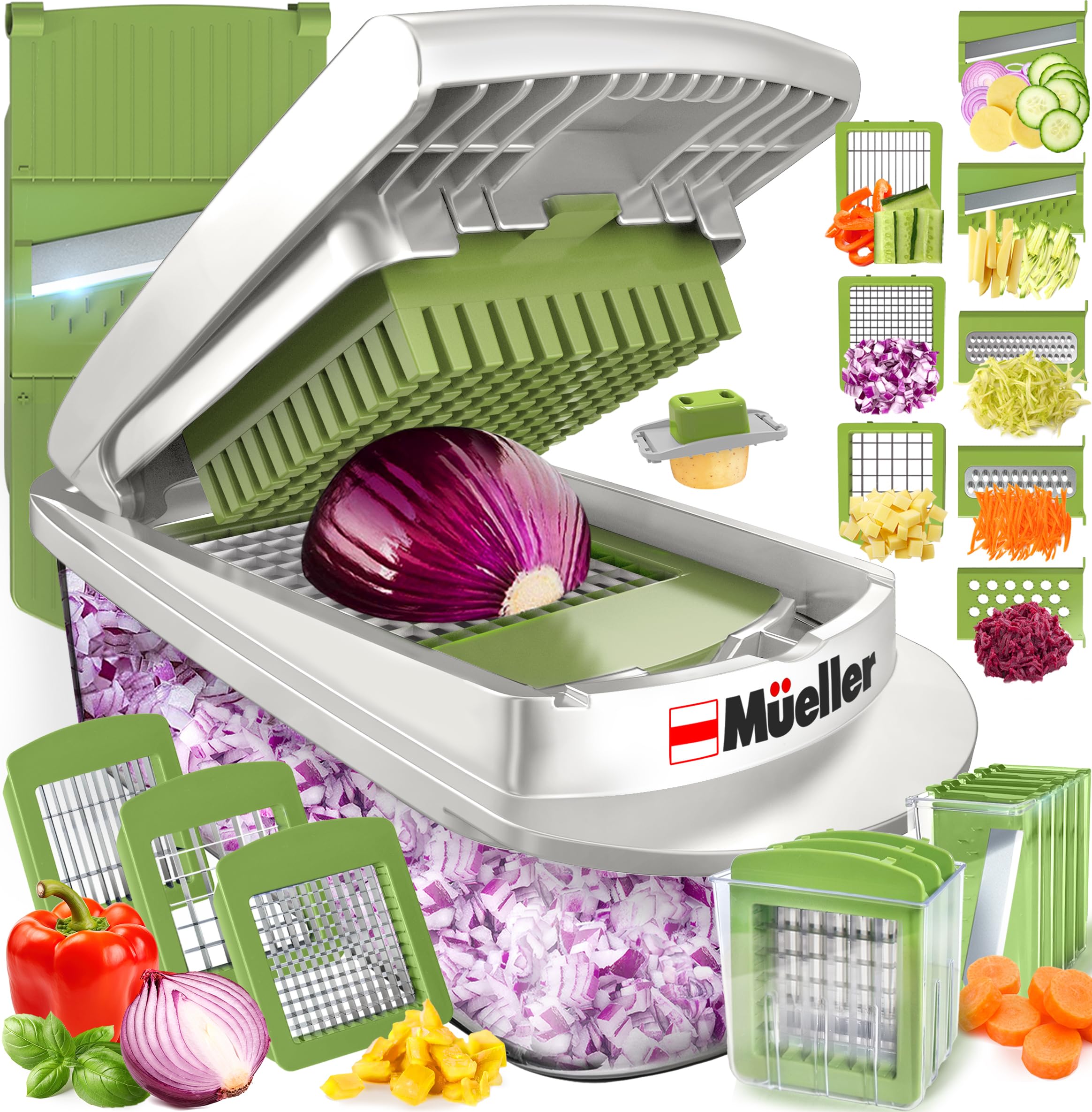 Mueller Pro-Series All-in-One, Mandoline Slicer for Kitchen, Food Chopper, Cucumber Slicer and Spiralizer, Cutter, Dicer, Grater, Kitchen Essentials