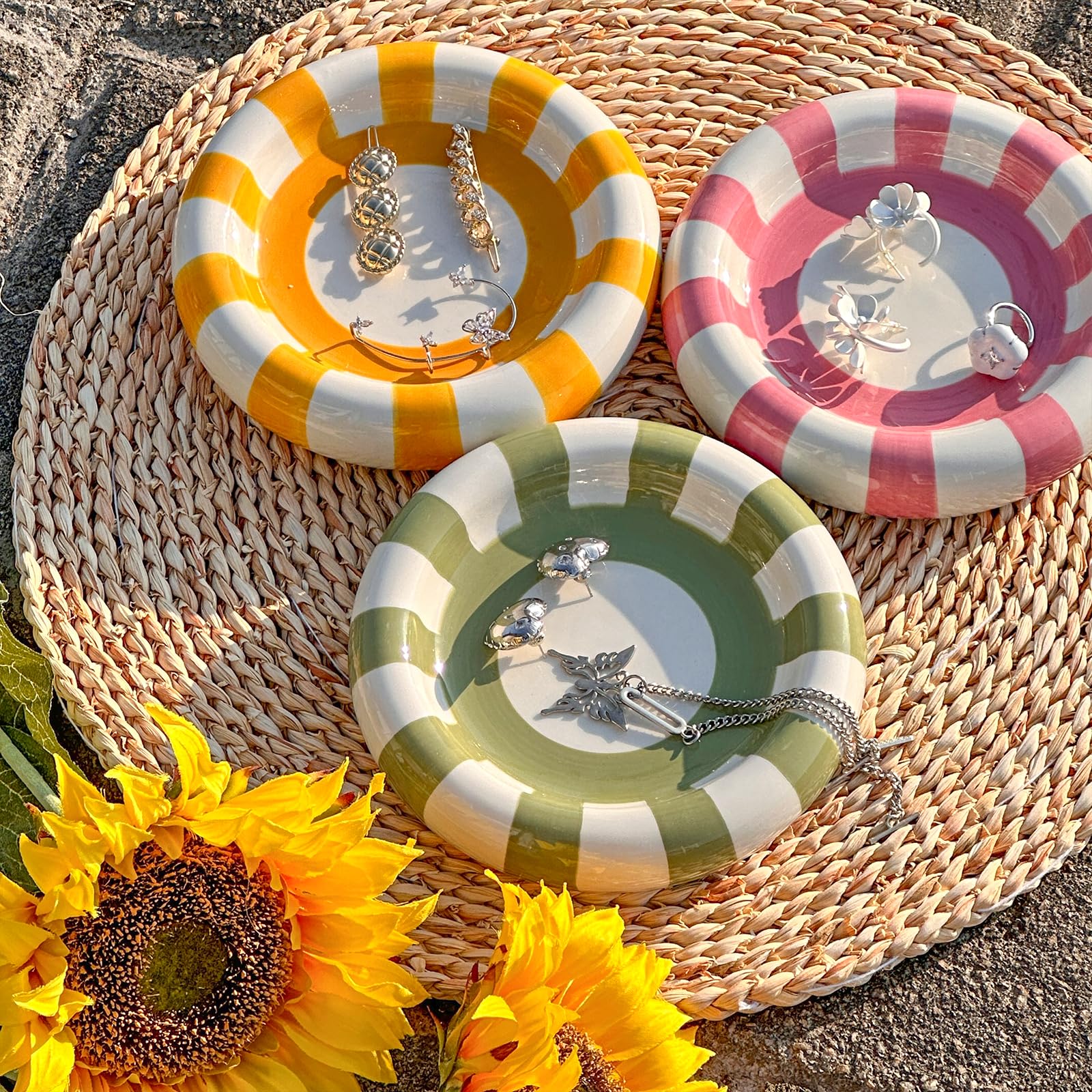 Jewelry Tray Trinket Dish,Cute Round Ceramic Decorative Ring Holder