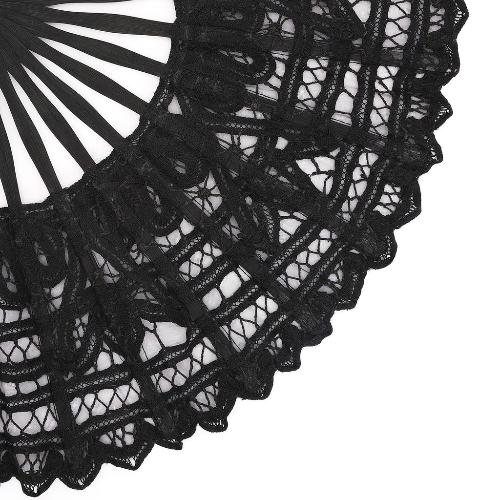 Cotton Lace Folding Handheld Fan Embroidered Hand Fan with Bamboo Staves