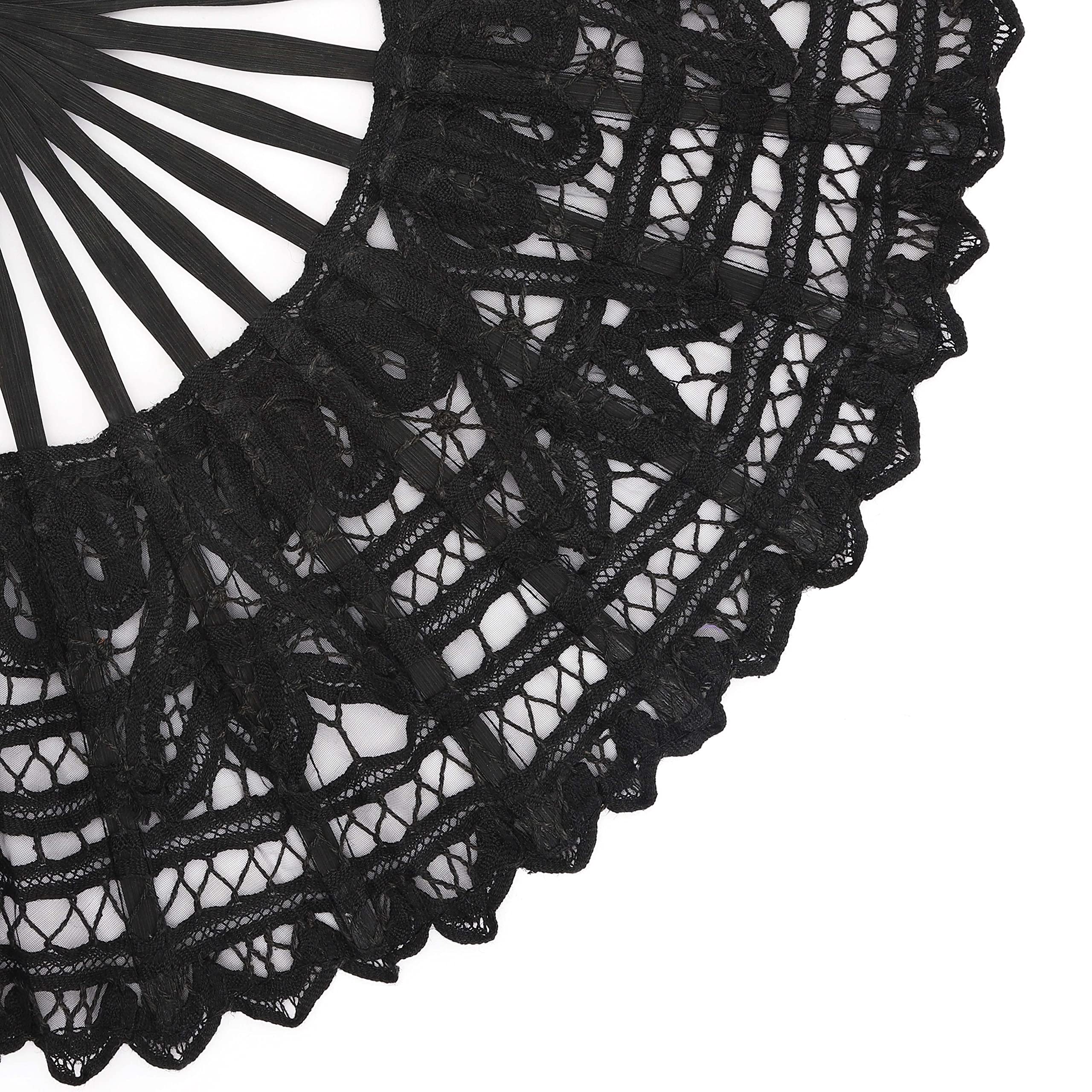 Cotton Lace Folding Handheld Fan Embroidered Hand Fan with Bamboo Staves