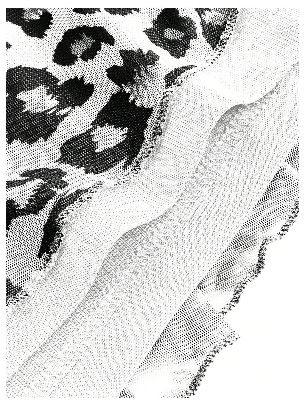 Women's Y2k Leopard Print Halter Dress Mesh Layered Ruffle Hem Animal Cheetah Dresses