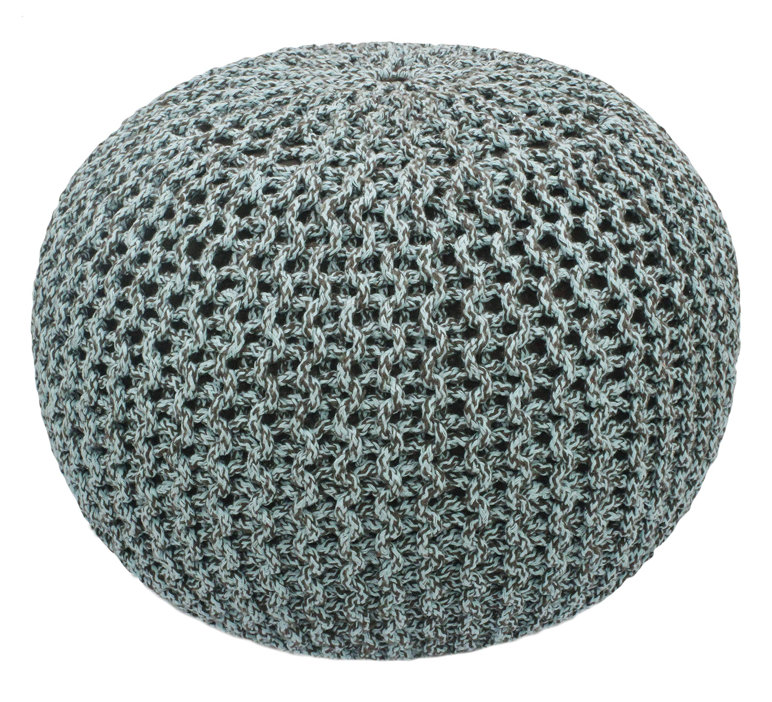 Hand-Knitted Cotton Round Pouf â€?Braid Cord Ottoman, Footrest, and Accent Seat for Living Room, Nursery, Kids Room, or Dorm Décor â€?20x14