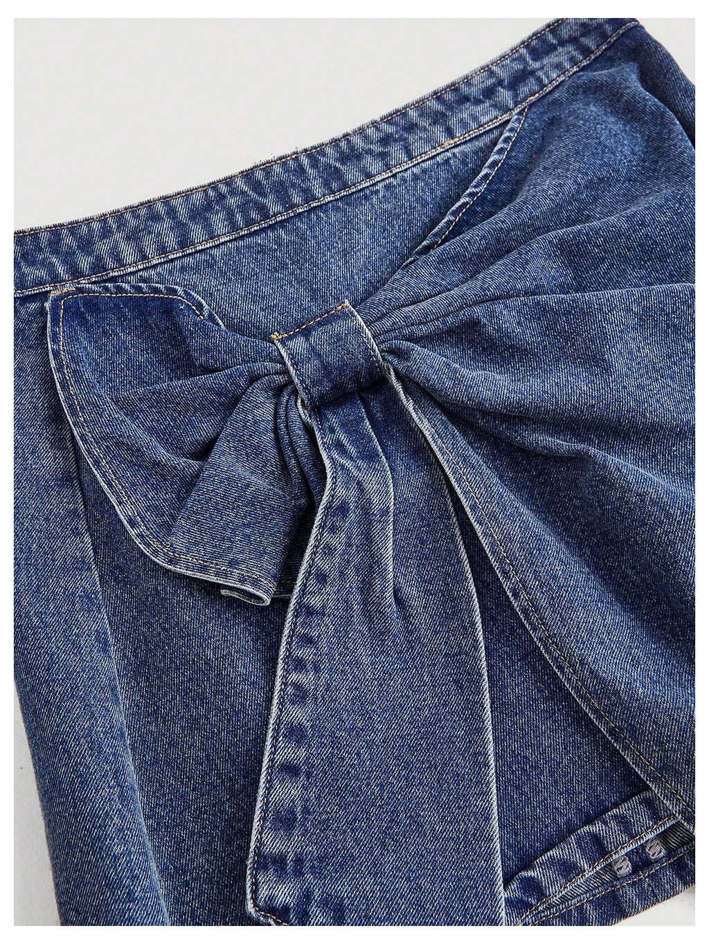 Women's High Waisted Big Bow Wrap Front Mini Bodycon Denim Skirts
