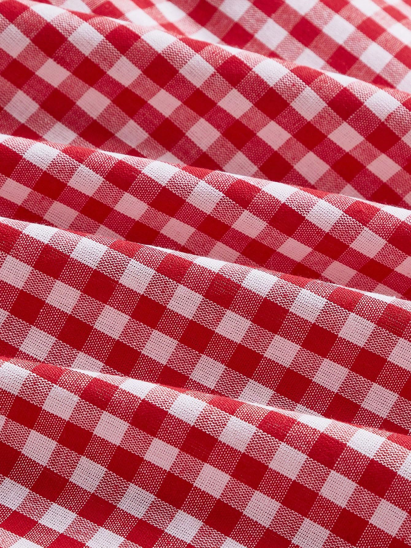 Women's Gingham Print tie Shoulder Sleeveless Ruffle Hem Cami Dress