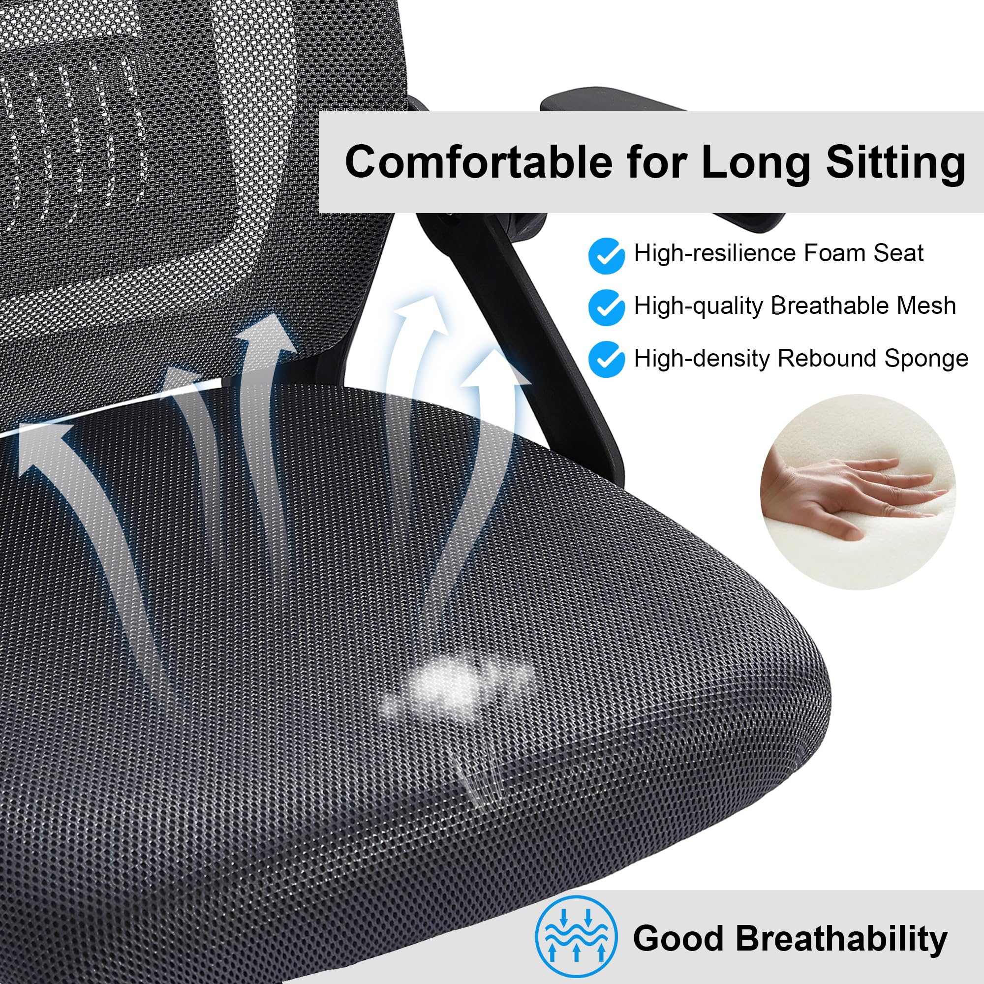 Mid-Back Swivel Ergonomic Office Chair with Adjustable Arms Mesh Lumbar Support