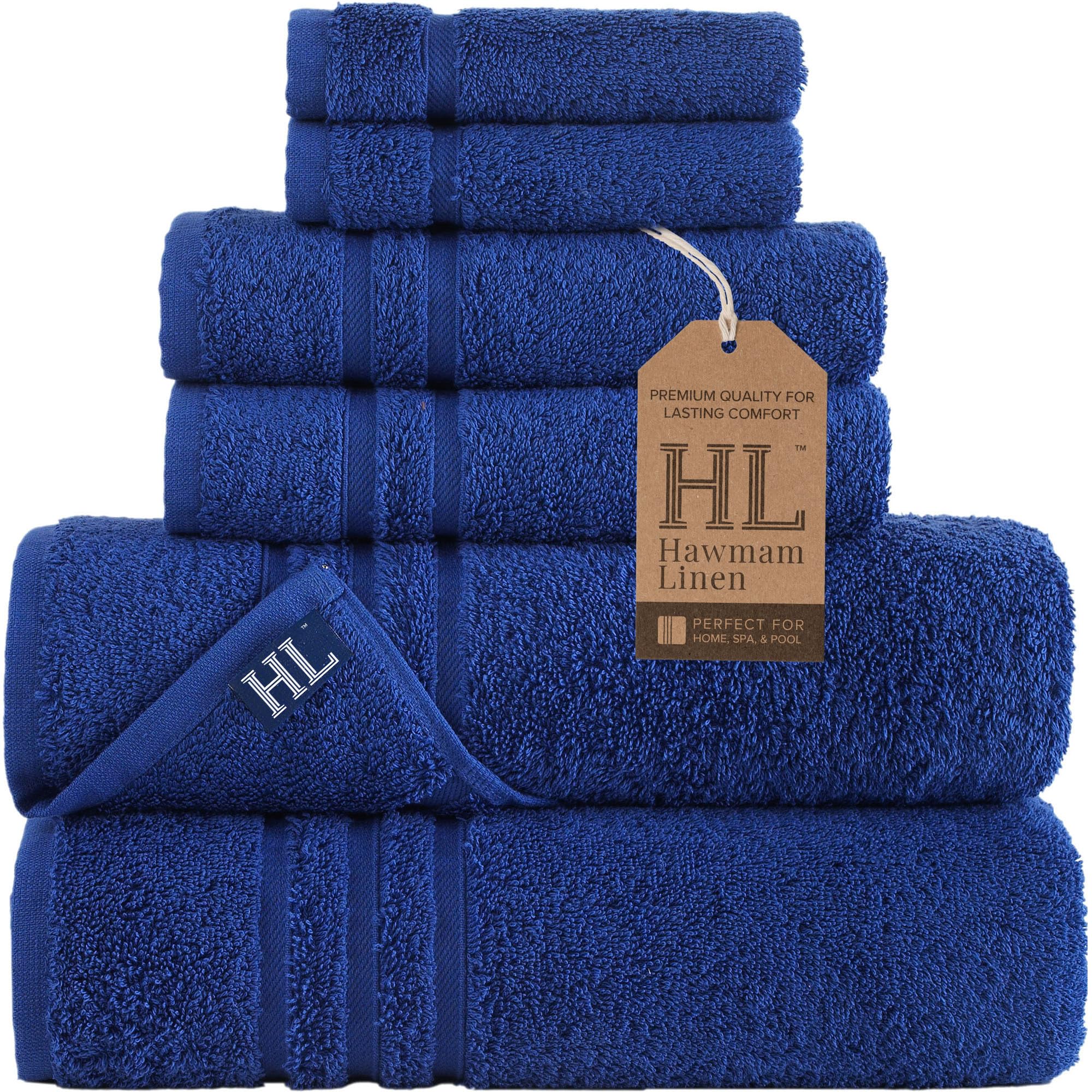 Linen Bath Towels Set for Bathroom Original Turkish Cotton Soft, Absorbent and Premium 2 Bath Towels, 2 Hand Towels, 2 Washcloths